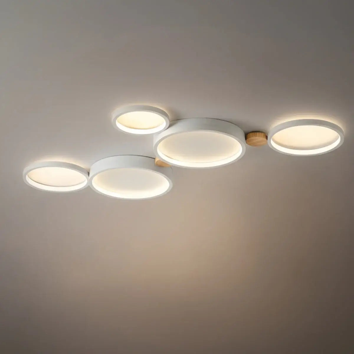 Modern Round Ceiling Light – Metal/Wood in Green/Grey/White for Living Room - Flindria