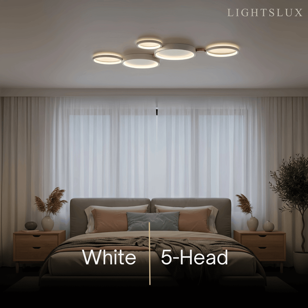 Modern Round Ceiling Light – Metal/Wood in Green/Grey/White for Living Room - Flindria
