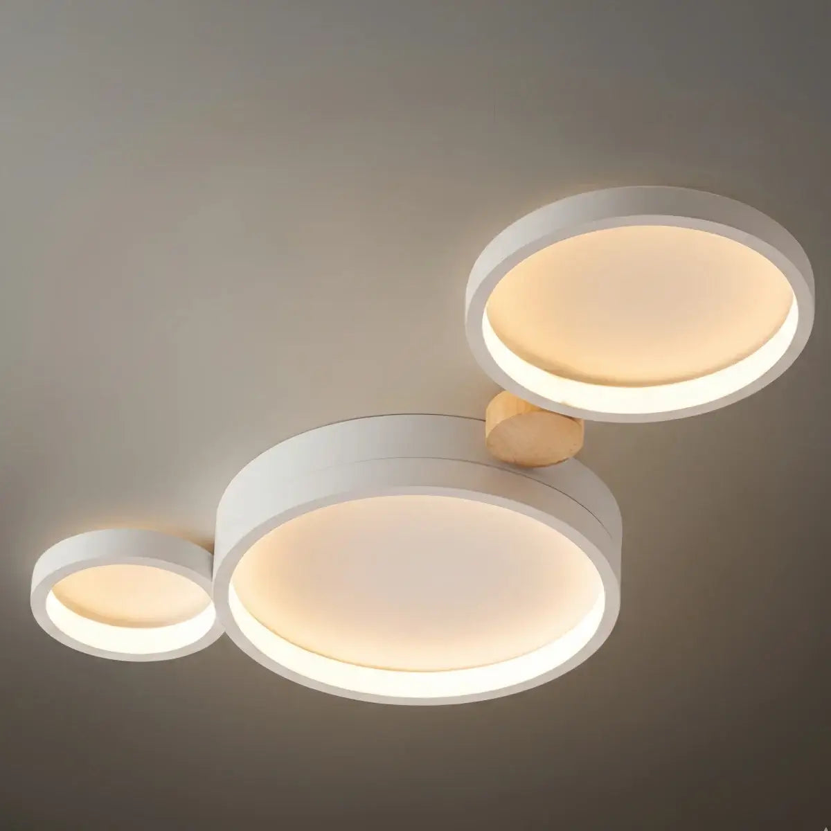 Modern Round Ceiling Light – Metal/Wood in Green/Grey/White for Living Room - Flindria