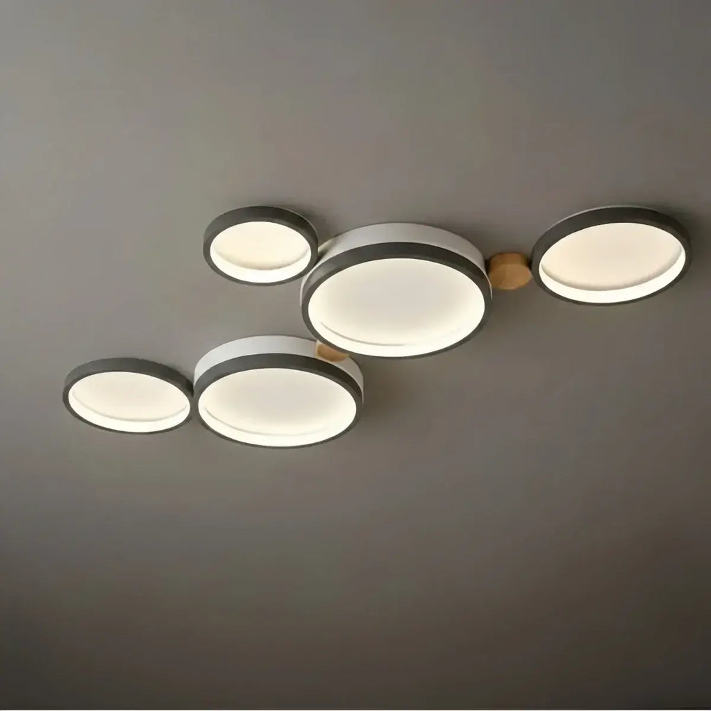Modern Round Ceiling Light – Metal/Wood in Green/Grey/White for Living Room - Flindria