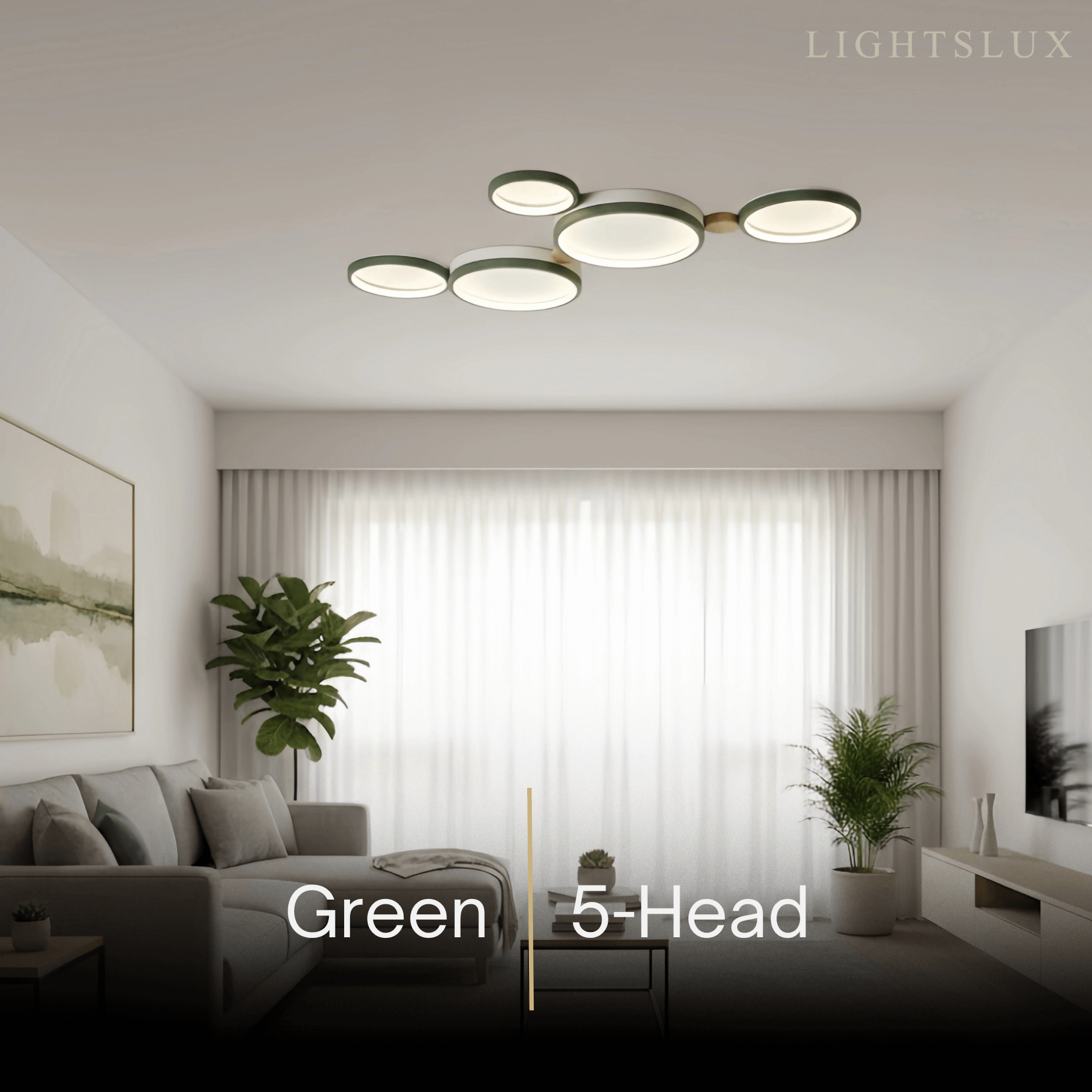 Modern Round Ceiling Light – Metal/Wood in Green/Grey/White for Living Room - Flindria