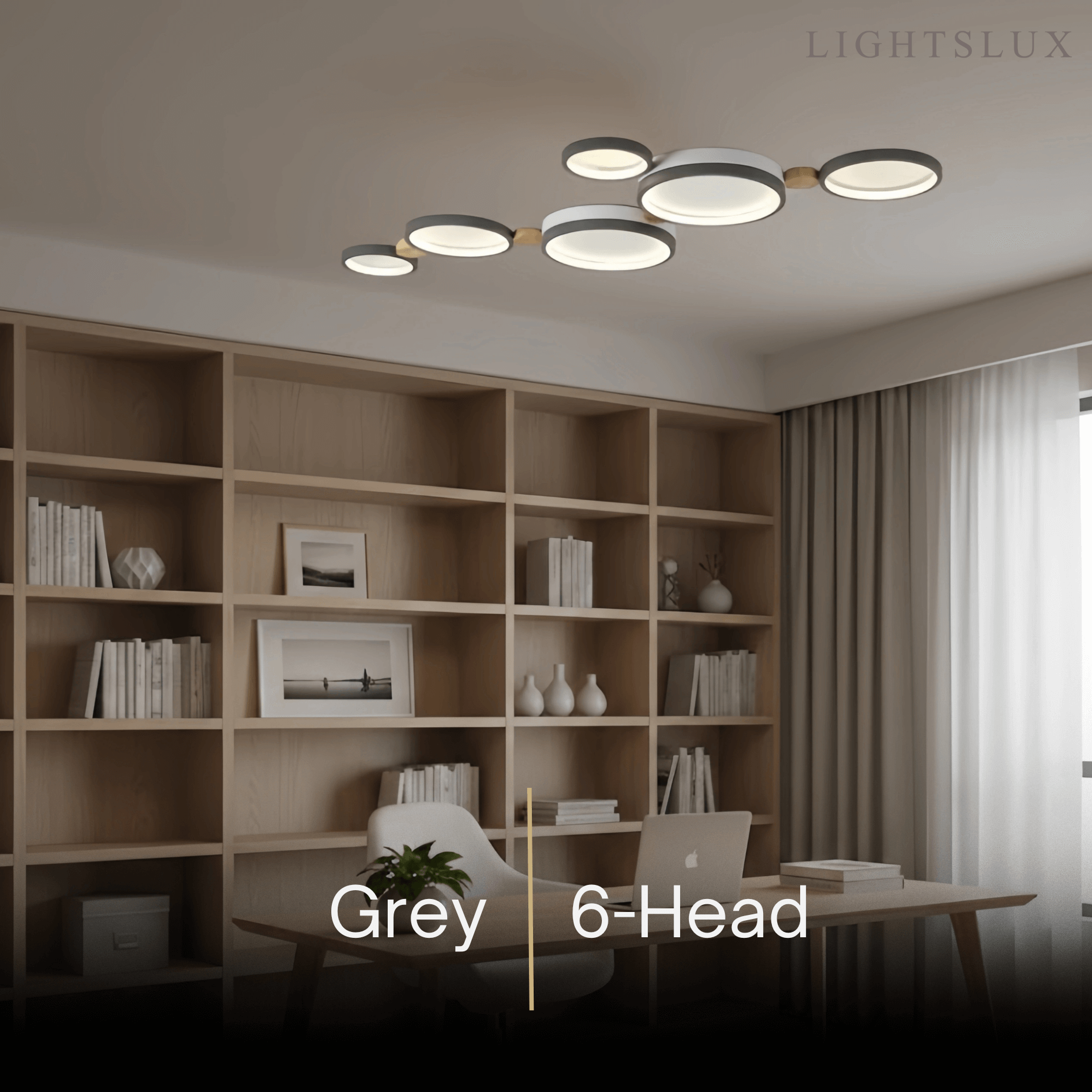 Modern Round Ceiling Light – Metal/Wood in Green/Grey/White for Living Room - Flindria