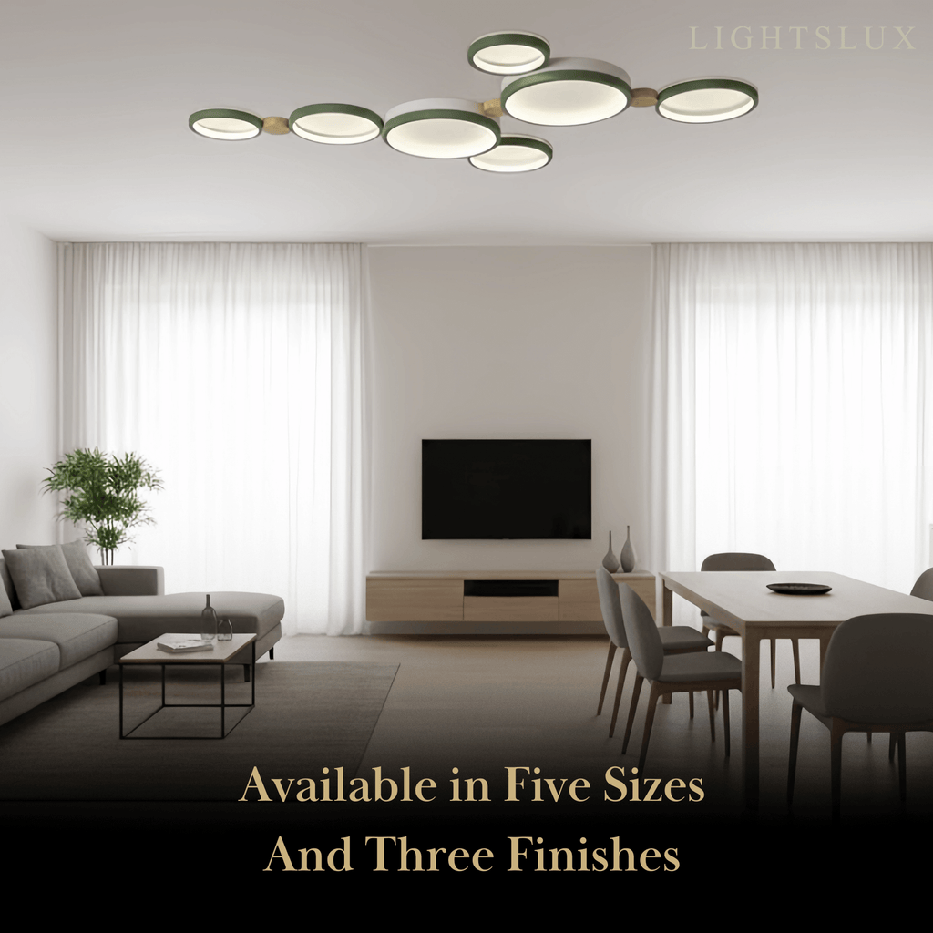Modern Round Ceiling Light – Metal/Wood in Green/Grey/White for Living Room - Flindria