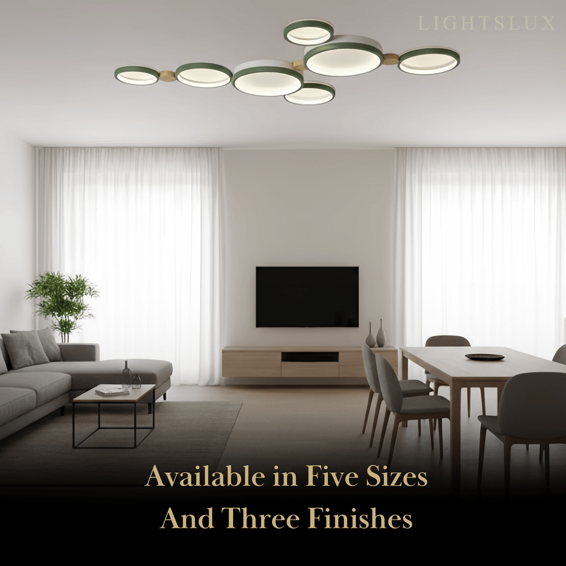 Modern Round Ceiling Light – Metal/Wood in Green/Grey/White for Living Room - Flindria