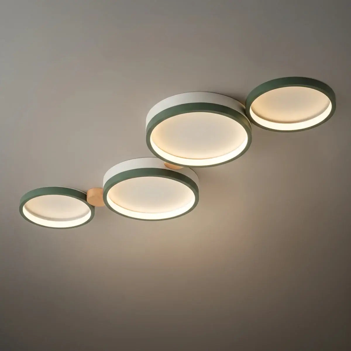 Modern Round Ceiling Light – Metal/Wood in Green/Grey/White for Living Room - Flindria