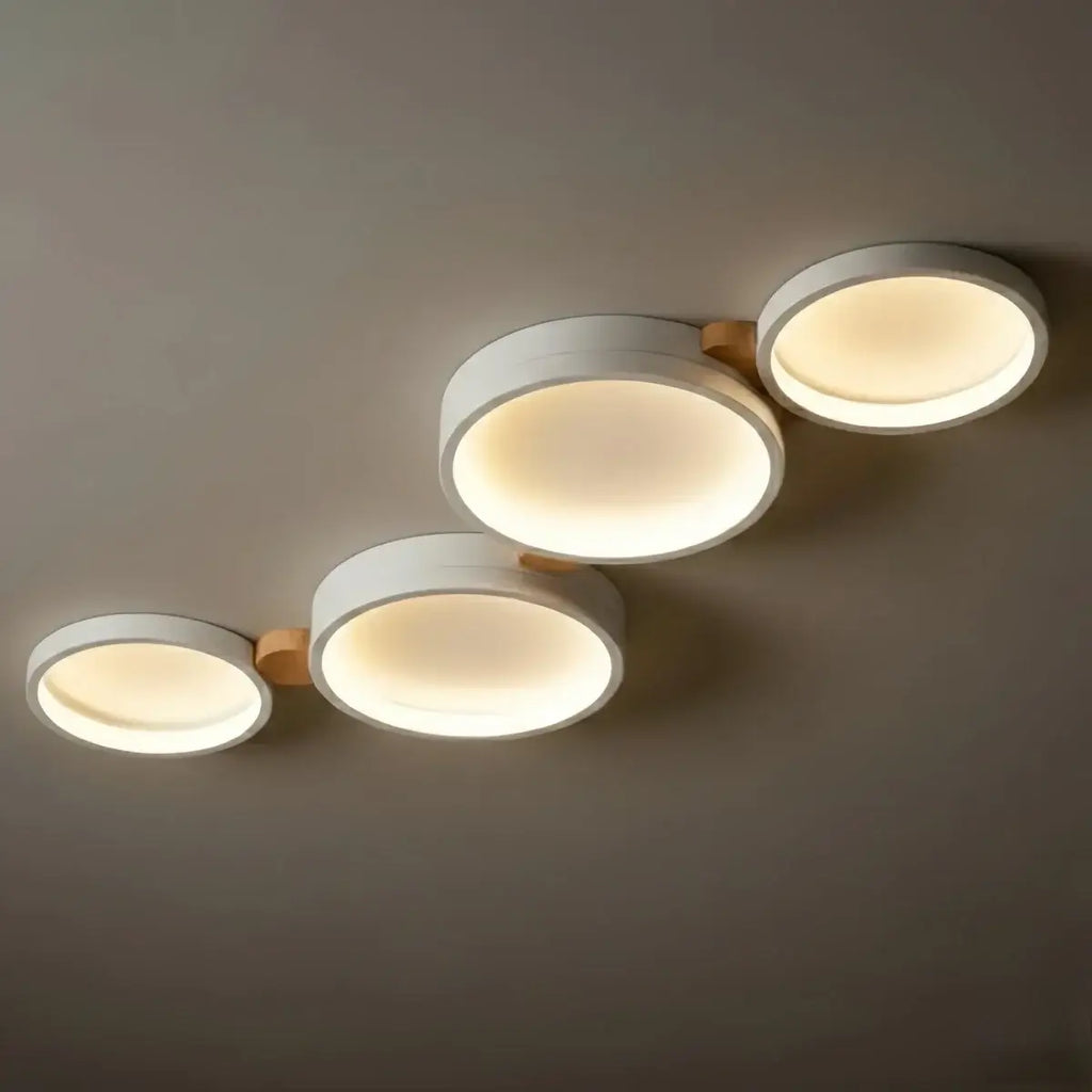 Modern Round Ceiling Light – Metal/Wood in Green/Grey/White for Living Room - Flindria