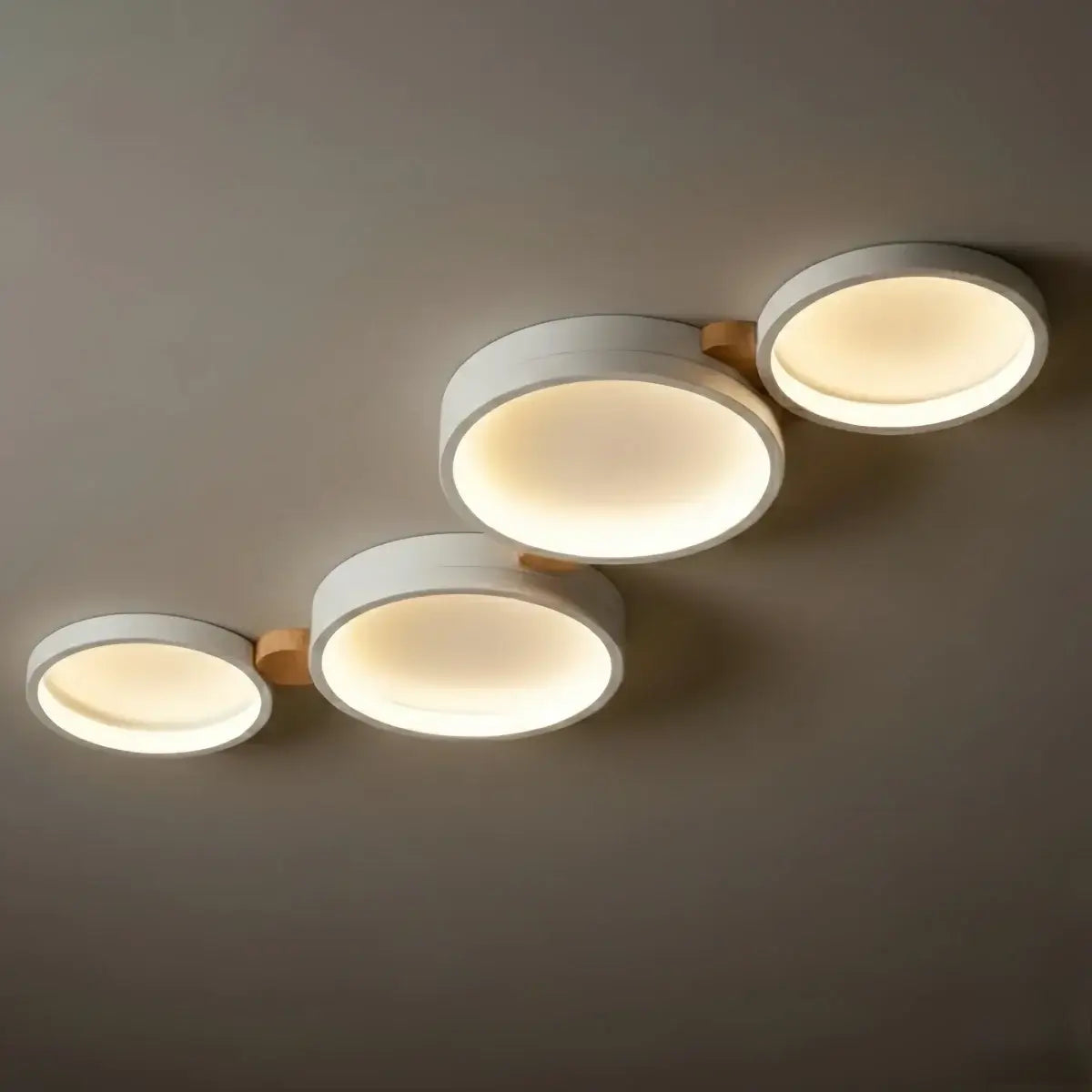 Modern Round Ceiling Light – Metal/Wood in Green/Grey/White for Living Room - Flindria