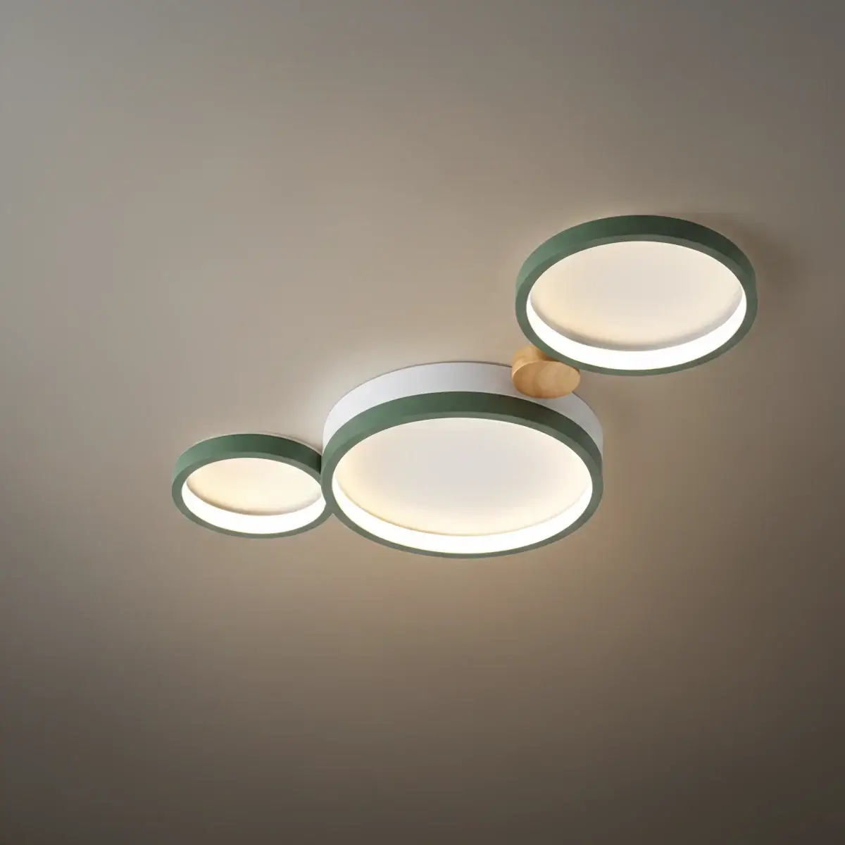 Modern Round Ceiling Light – Metal/Wood in Green/Grey/White for Living Room - Flindria