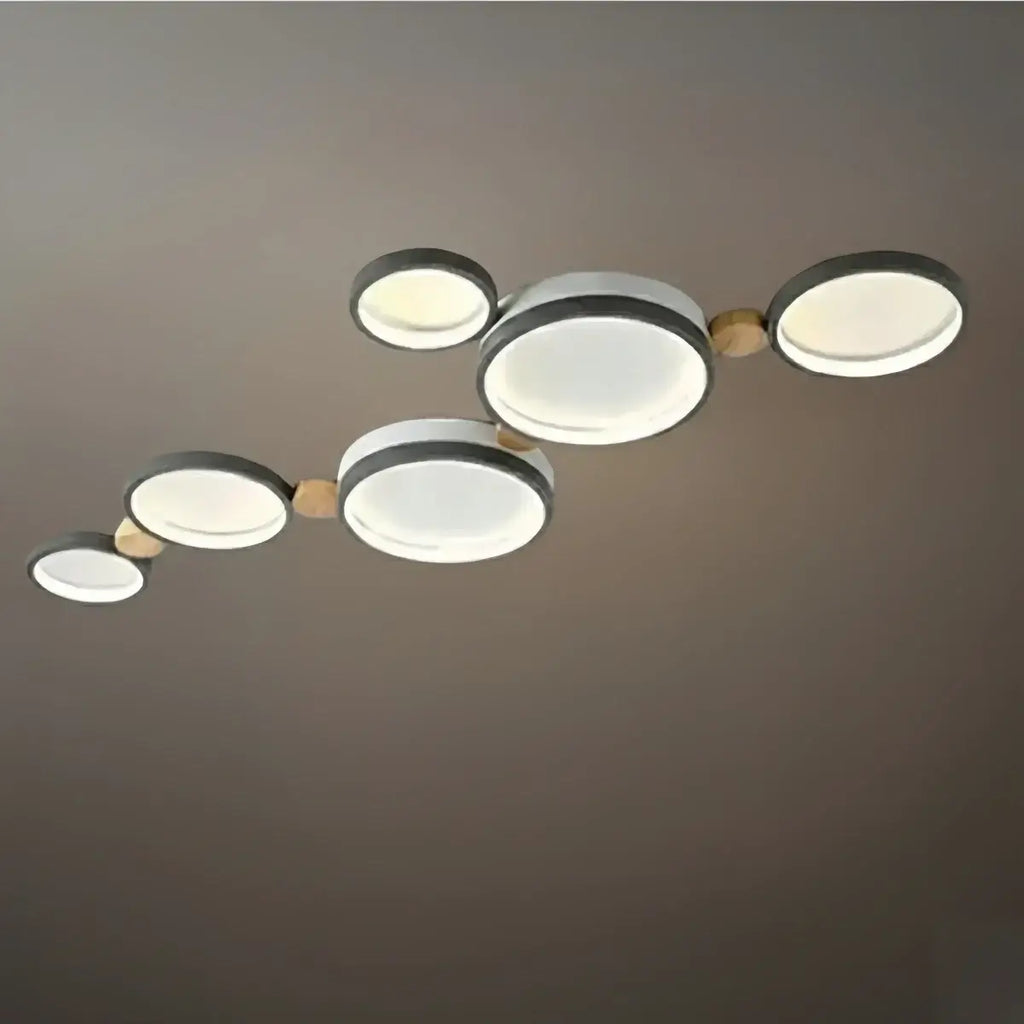 Modern Round Ceiling Light – Metal/Wood in Green/Grey/White for Living Room - Flindria