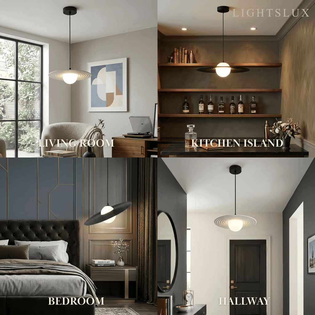 Modern Black/White Pendant Light – Metal Saucer Design for Living Room - Flindria