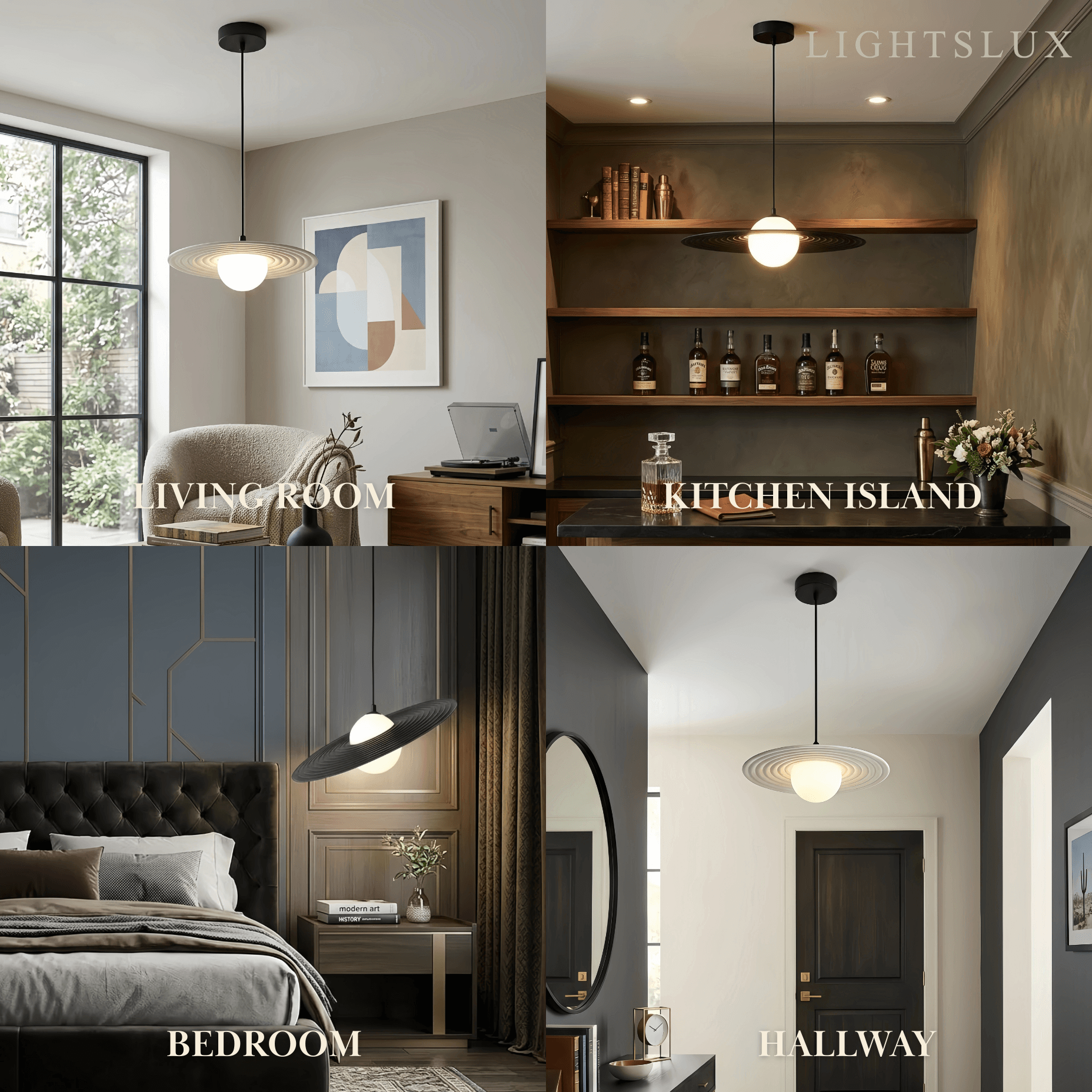 Modern Black/White Pendant Light – Metal Saucer Design for Living Room - Flindria