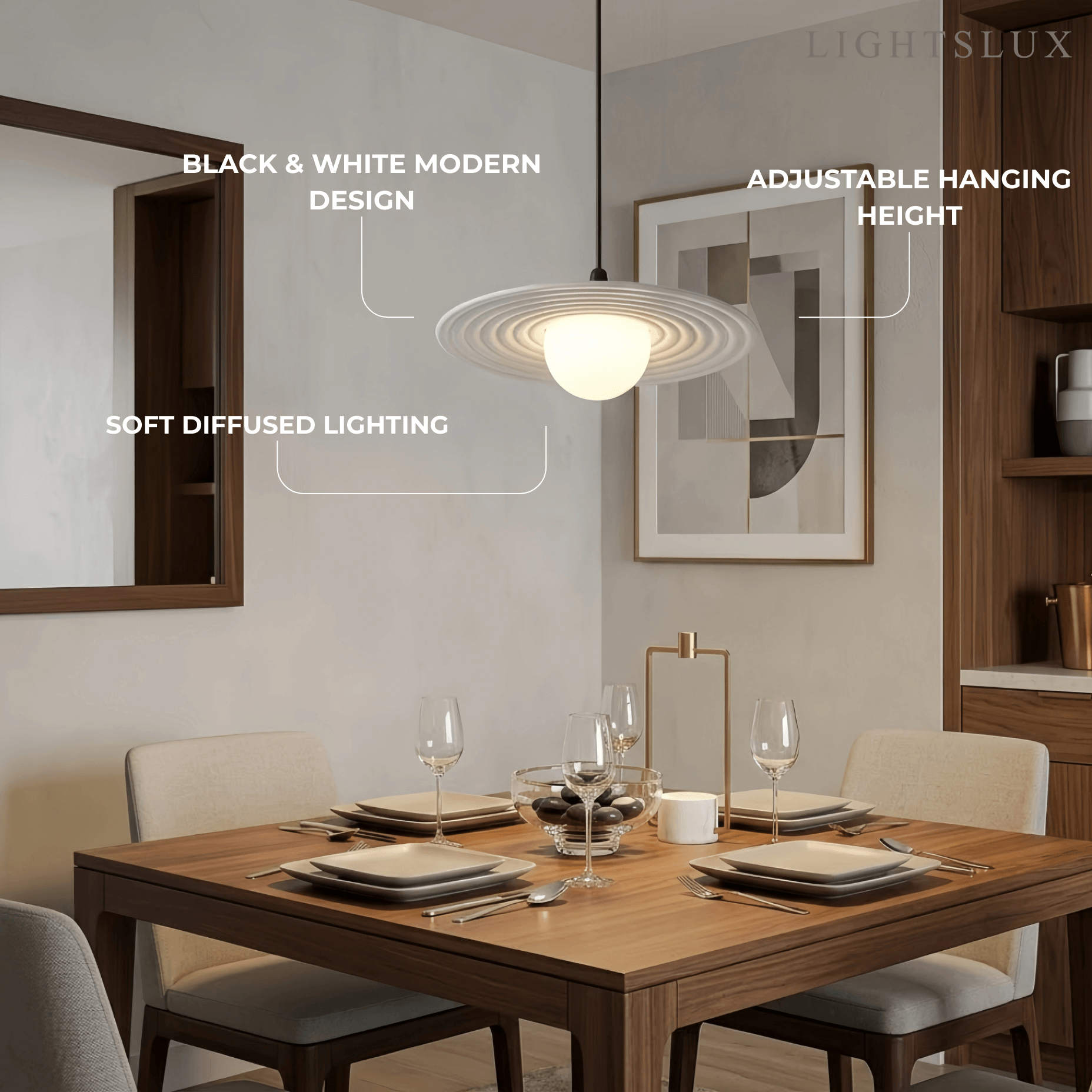 Modern Black/White Pendant Light – Metal Saucer Design for Living Room - Flindria