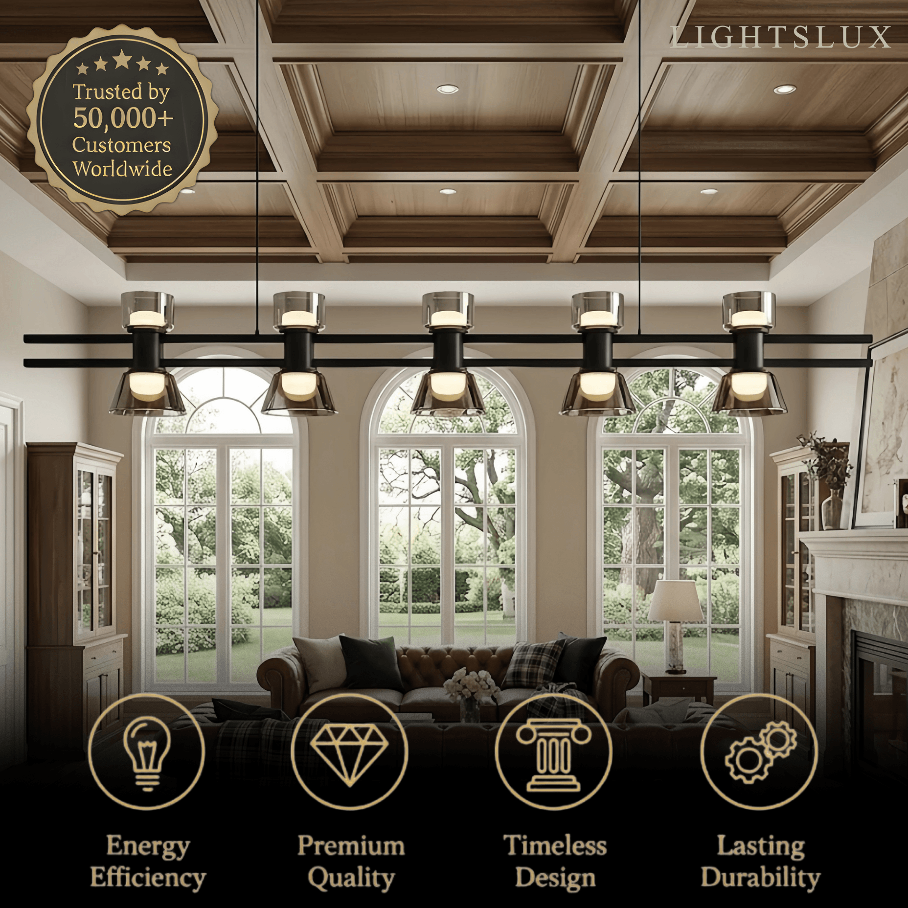 Modern Pendant Light - Black/Gold Metal & Glass for Dining Room - Flindria