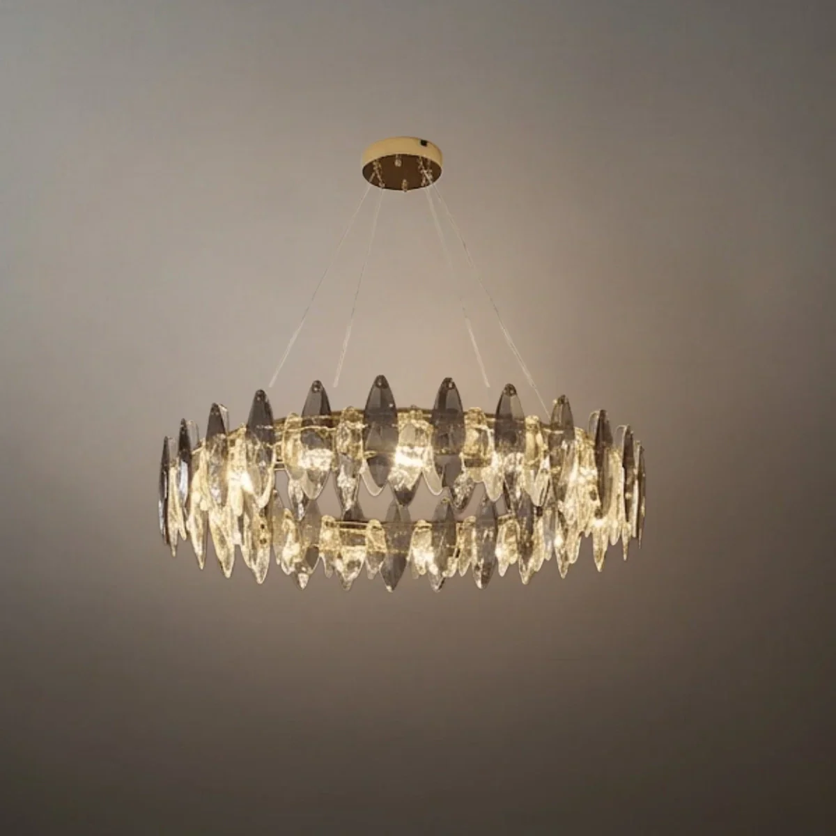 高級クリスタルシャンデリア - ゴールドメタル 寝室／ダイニングルーム用 - Flindria