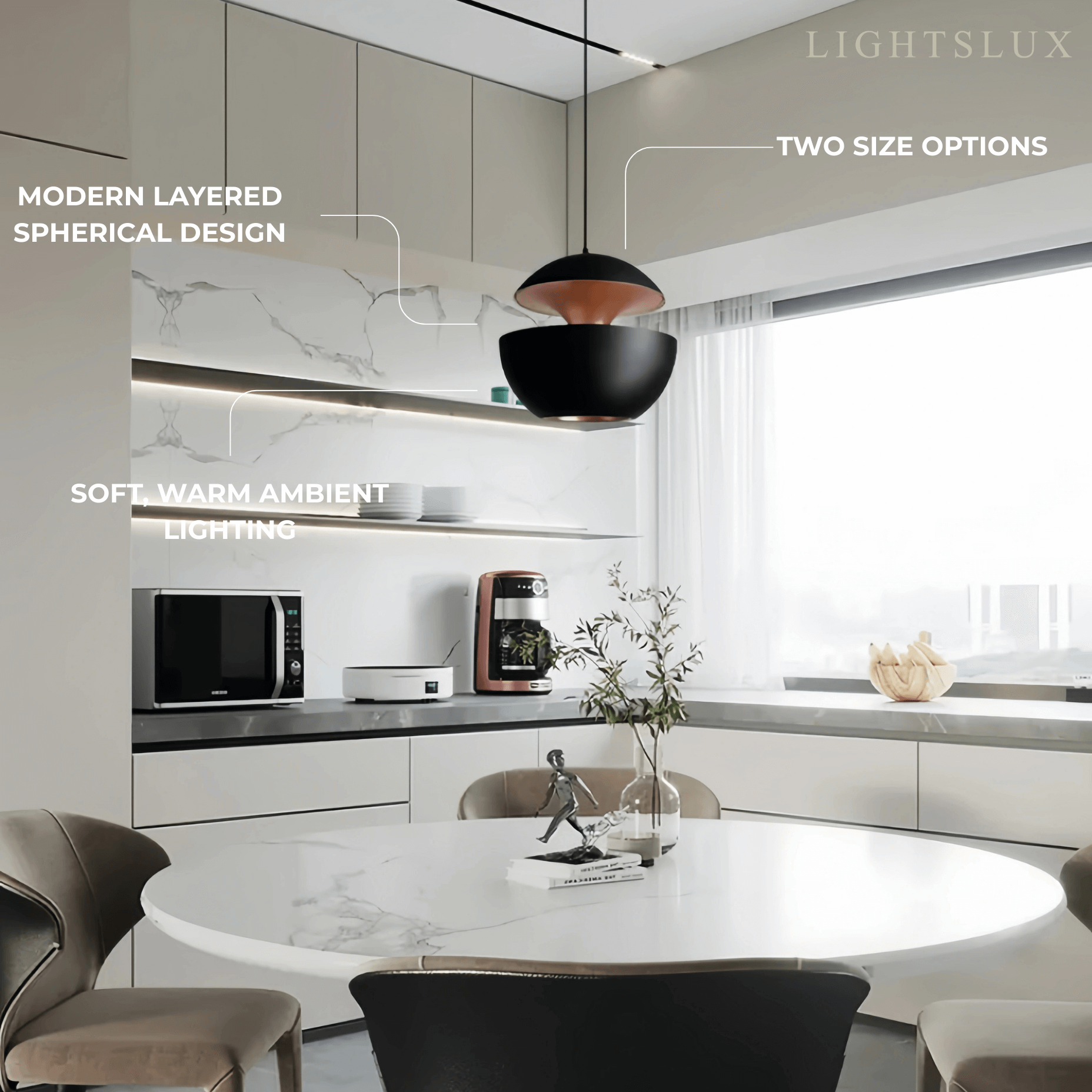 Modern Globular Pendant Light – Luxurious White/Black Metal for Kitchen Island - Flindria