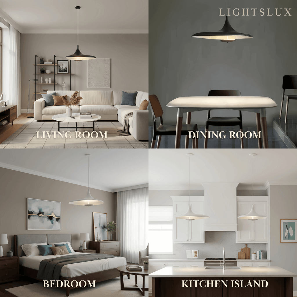 Modern Hooded Pendant Light – White/ Black Resin/Metal Living/Dining Room - Flindria