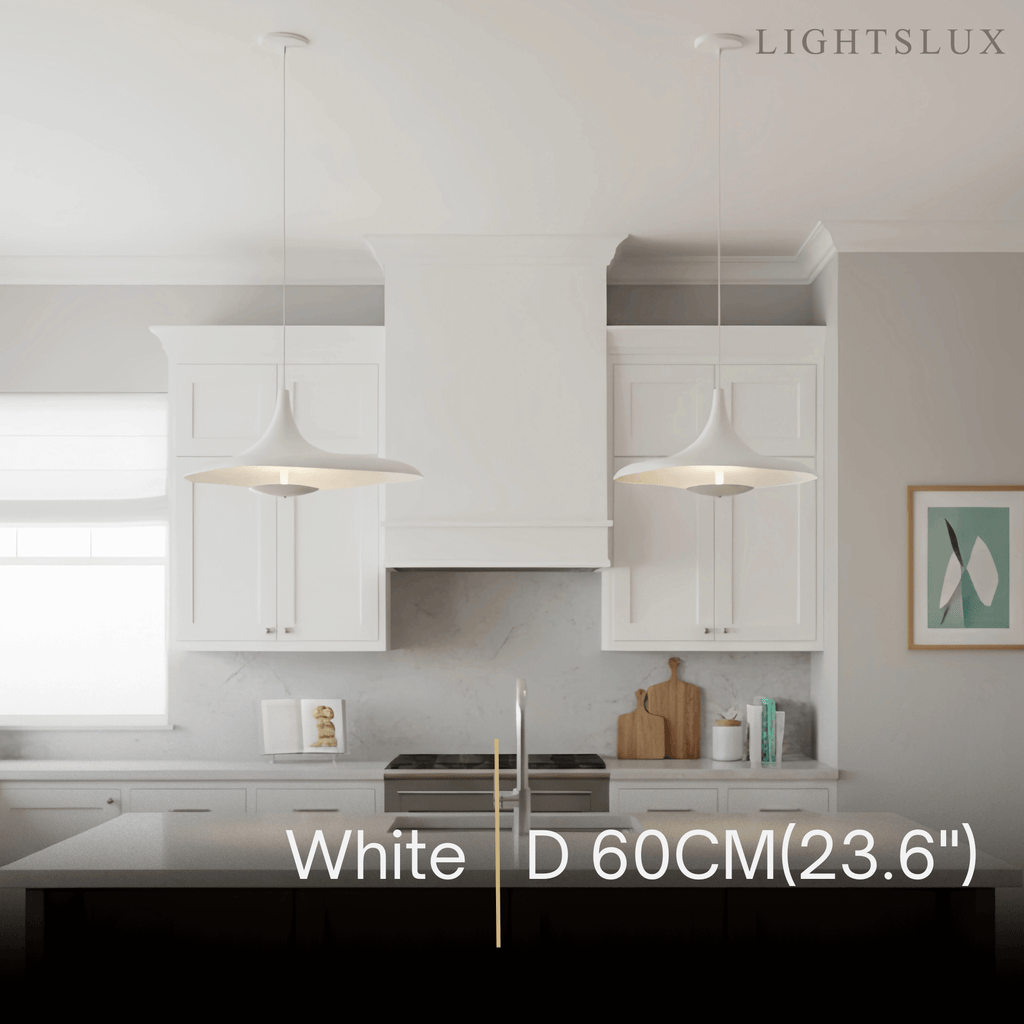 Modern Hooded Pendant Light – White/ Black Resin/Metal Living/Dining Room - Flindria