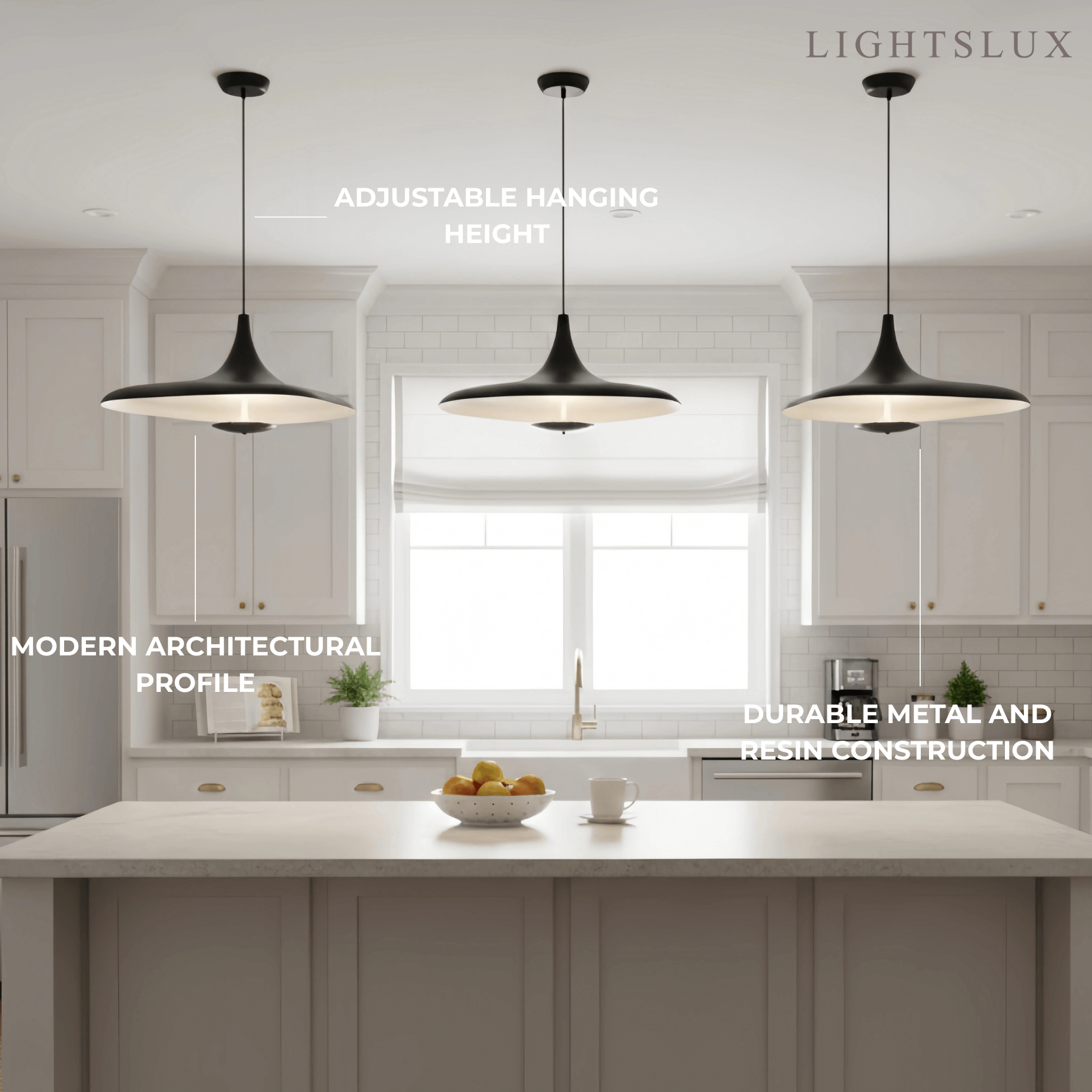 Modern Hooded Pendant Light – White/ Black Resin/Metal Living/Dining Room - Flindria