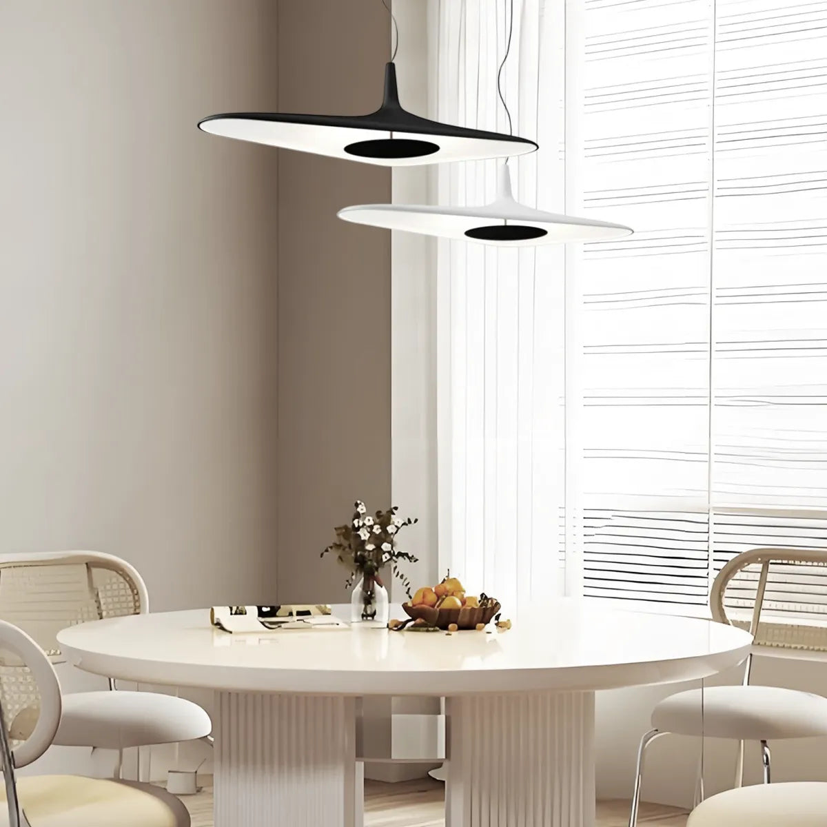 Modern Hooded Pendant Light – White/ Black Resin/Metal Living/Dining Room - Flindria