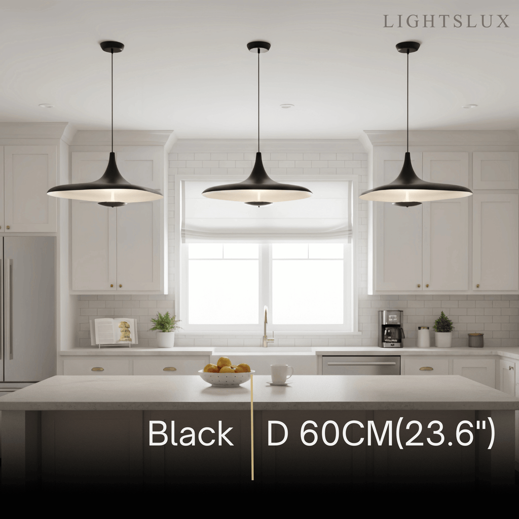 Modern Hooded Pendant Light – White/ Black Resin/Metal Living/Dining Room - Flindria