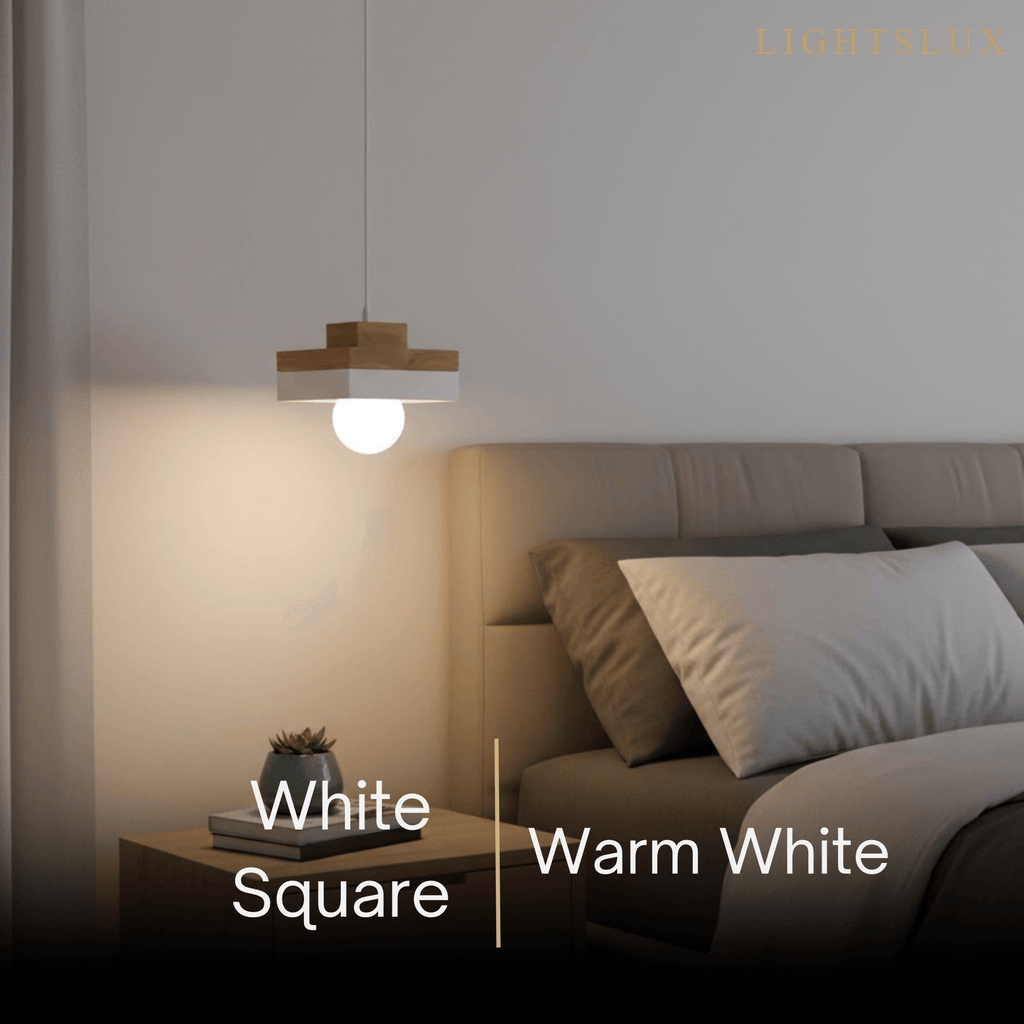 Modern Square/Round Pendant Light – Black/White Metal/Wood for Dining Room - Flindria