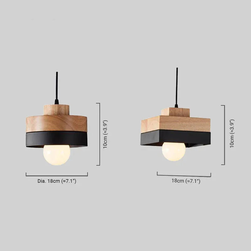 Modern Square/Round Pendant Light – Black/White Metal/Wood for Dining Room - Flindria