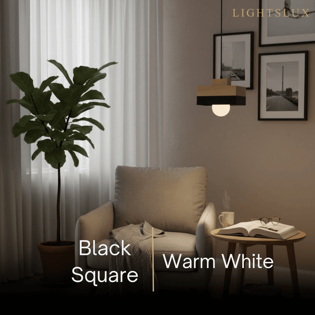 Modern Square/Round Pendant Light – Black/White Metal/Wood for Dining Room - Flindria