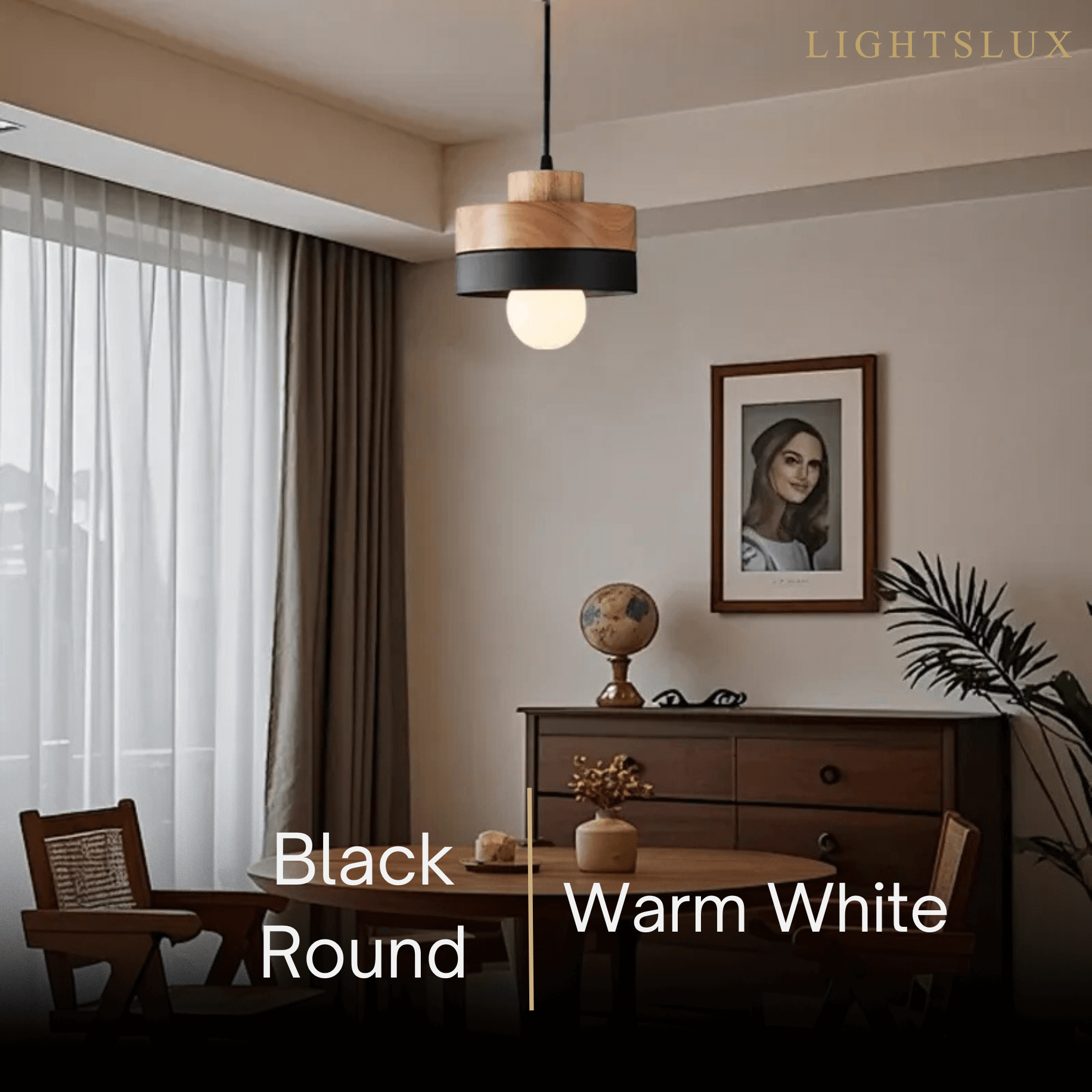 Modern Square/Round Pendant Light – Black/White Metal/Wood for Dining Room - Flindria
