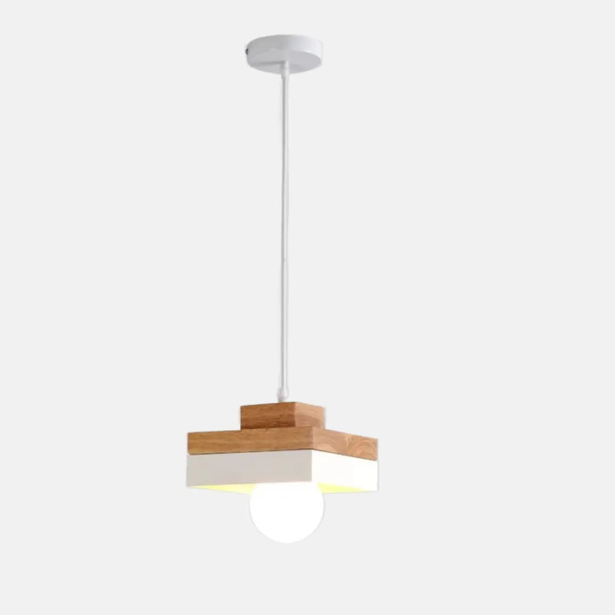 Modern Square/Round Pendant Light – Black/White Metal/Wood for Dining Room - Flindria