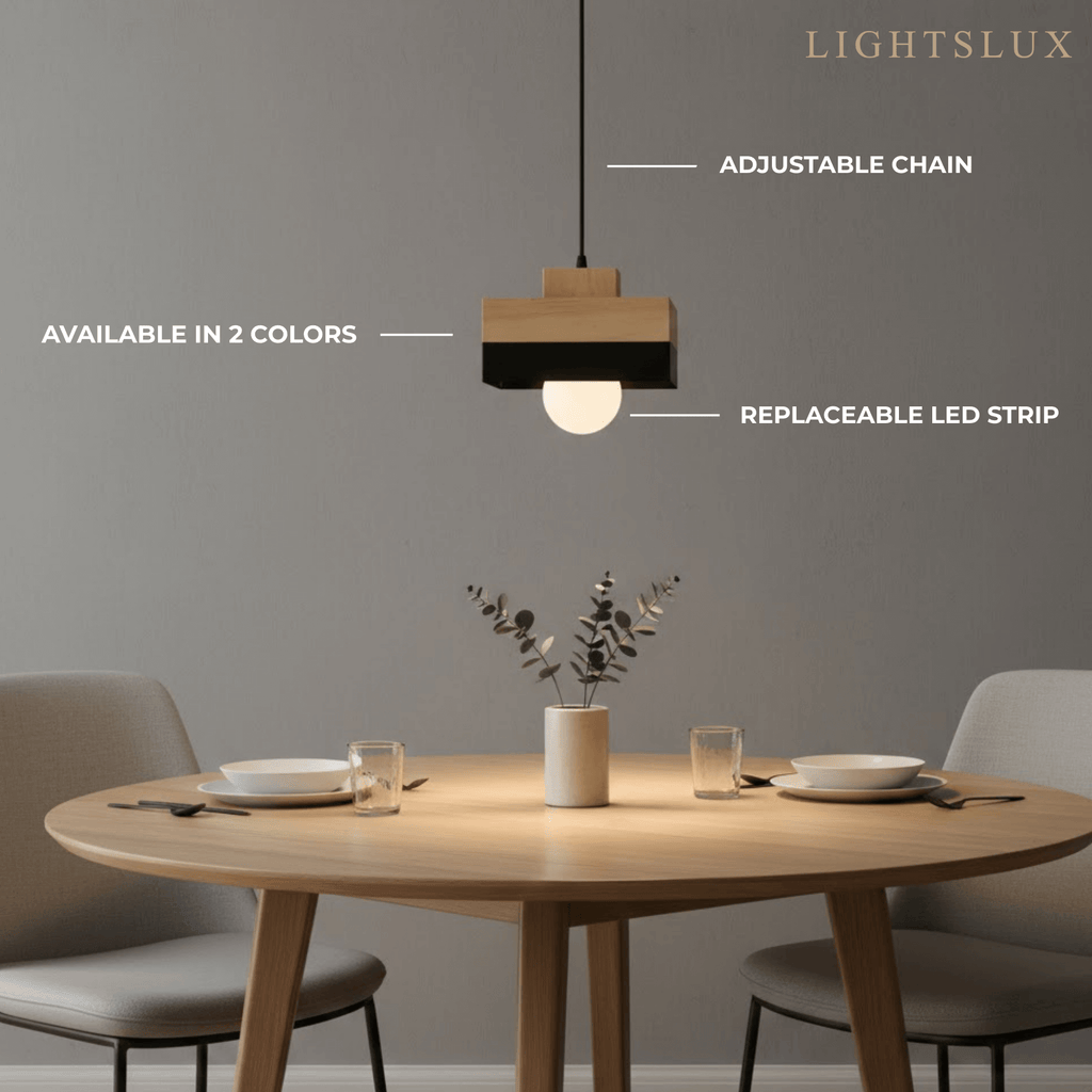 Modern Square/Round Pendant Light – Black/White Metal/Wood for Dining Room - Flindria
