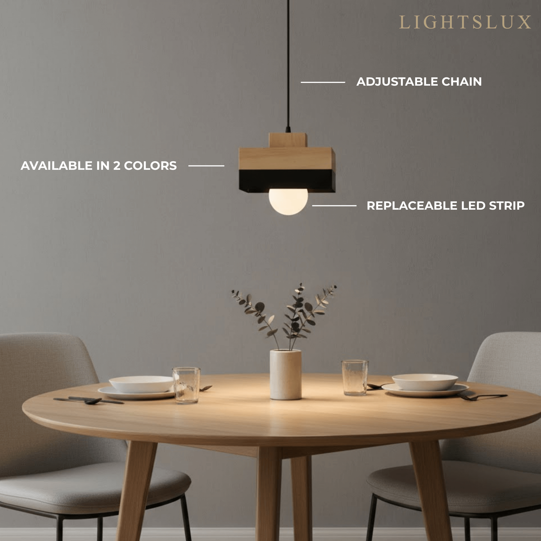 Modern Square/Round Pendant Light – Black/White Metal/Wood for Dining Room - Flindria