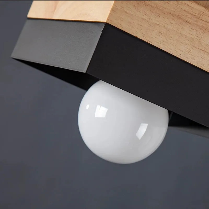 Modern Square/Round Pendant Light – Black/White Metal/Wood for Dining Room - Flindria