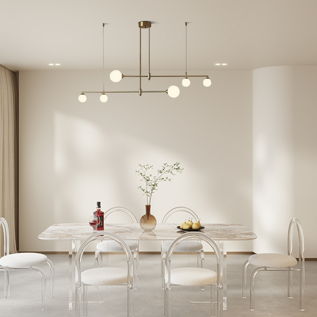 Modern Glass Bubble Chandelier - Gold Metal Frame for Dining/Living Room - Flindria