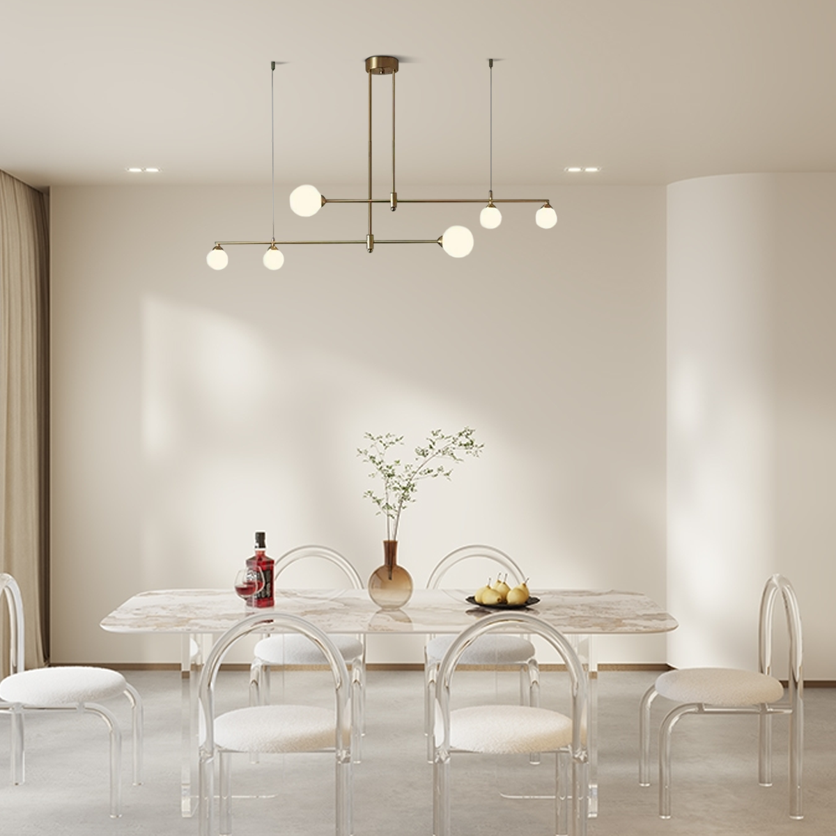 Modern Glass Bubble Chandelier - Gold Metal Frame for Dining/Living Room - Flindria
