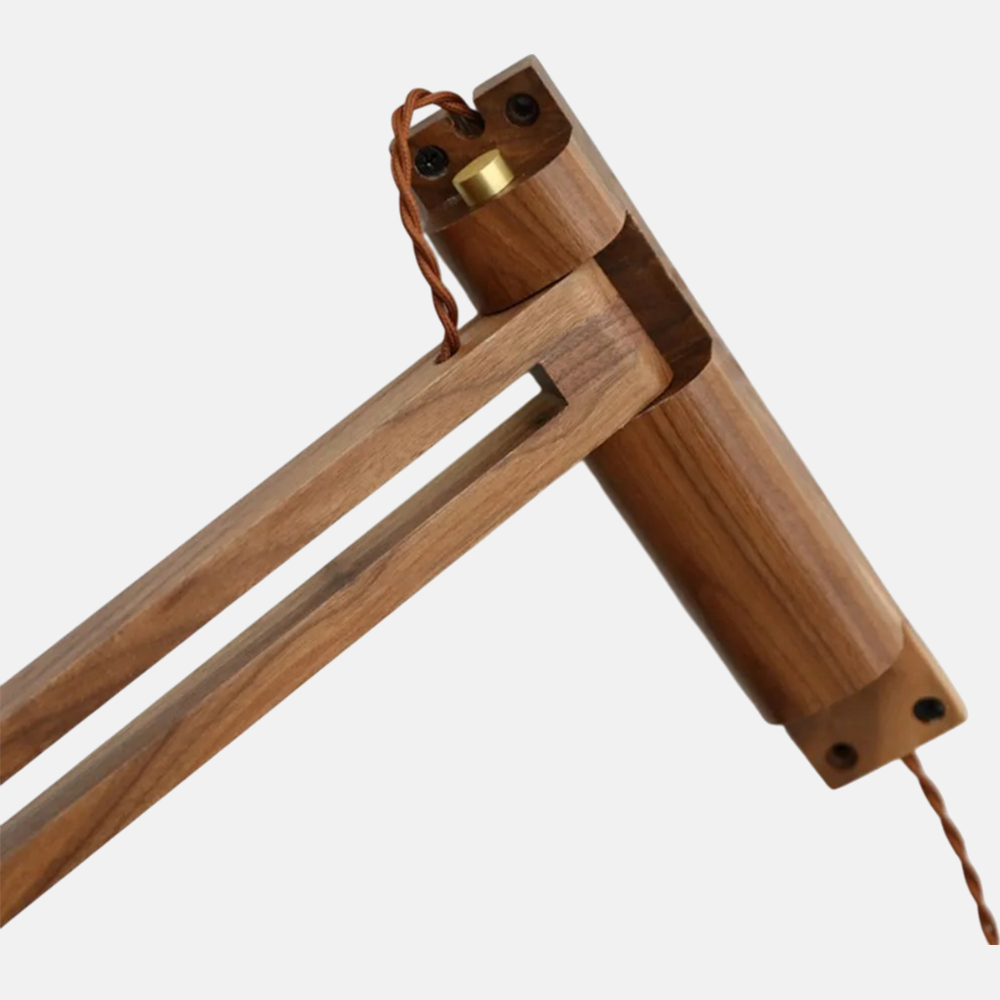 Vintage konisk vägglampa — valnötsträ och keramisk skärm för sovrum - Flindria