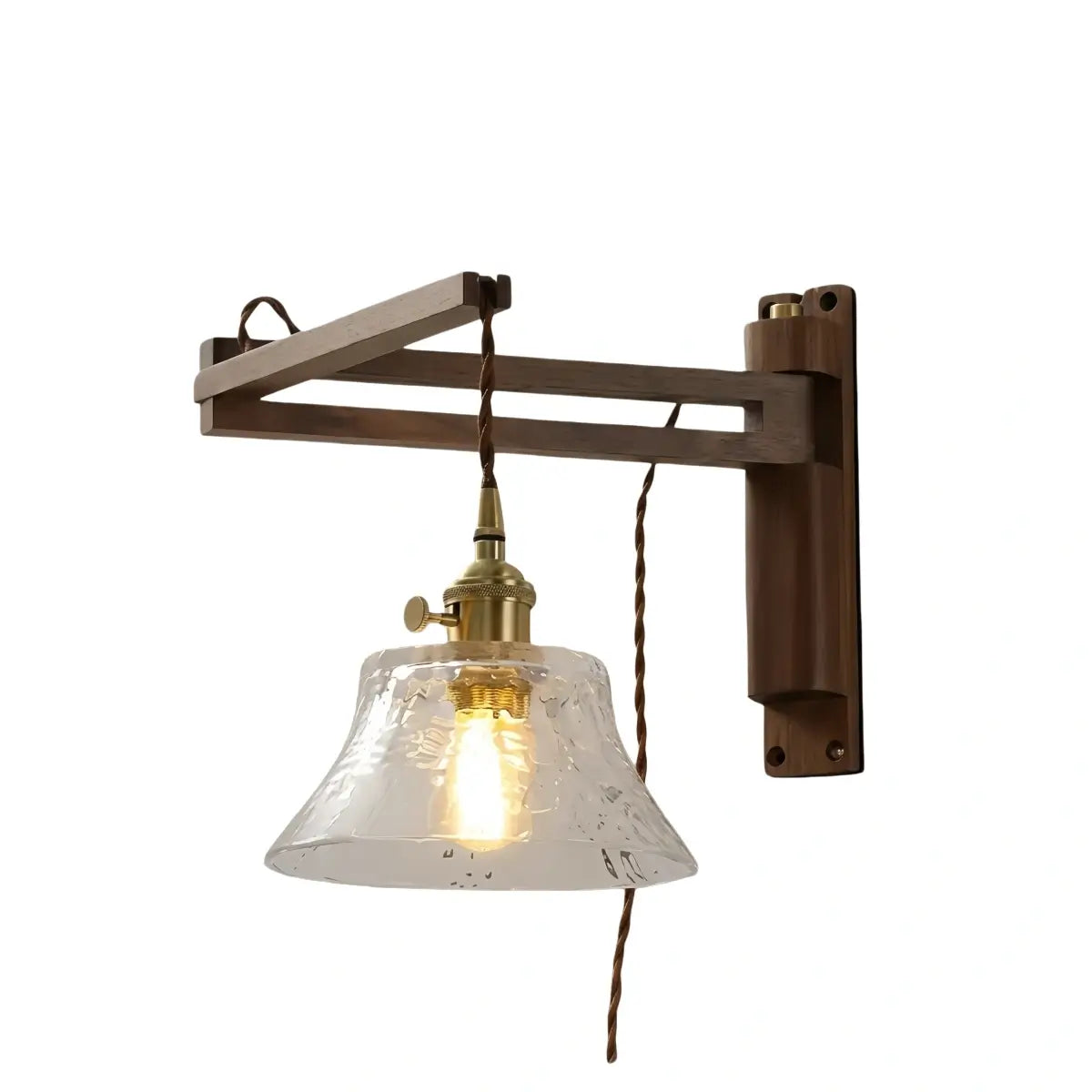 Vintage Conical Wall Lamp — Walnut Wood & Ceramic Shade for Bedroom - Flindria