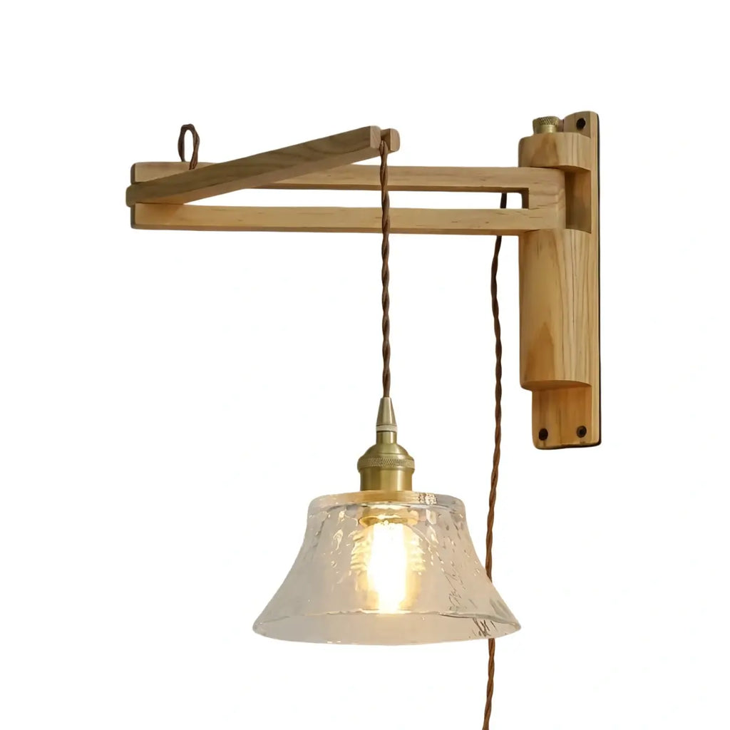 Vintage Conical Wall Lamp — Walnut Wood & Ceramic Shade for Bedroom - Flindria