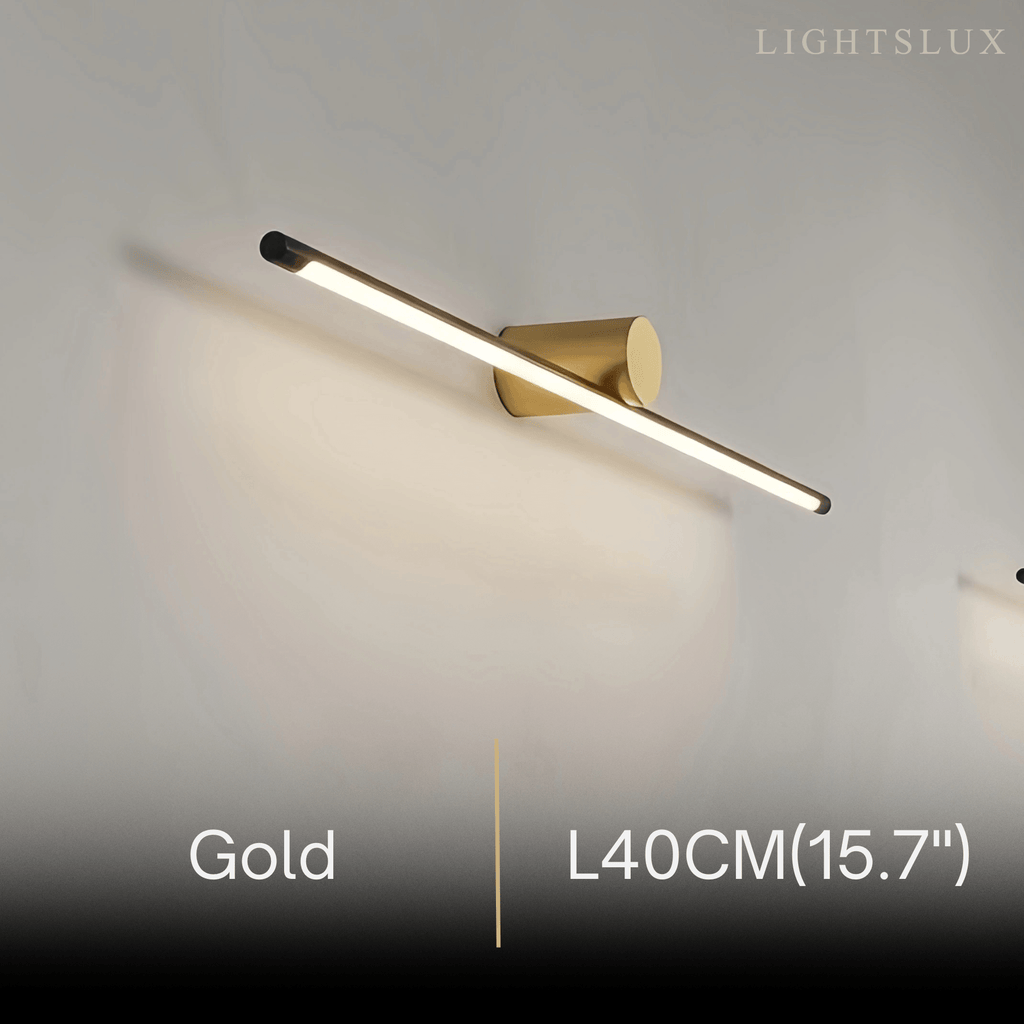Minimalistische lineaire make-uplamp – zwart/goud metaal & acryl voor badkamer - Flindria
