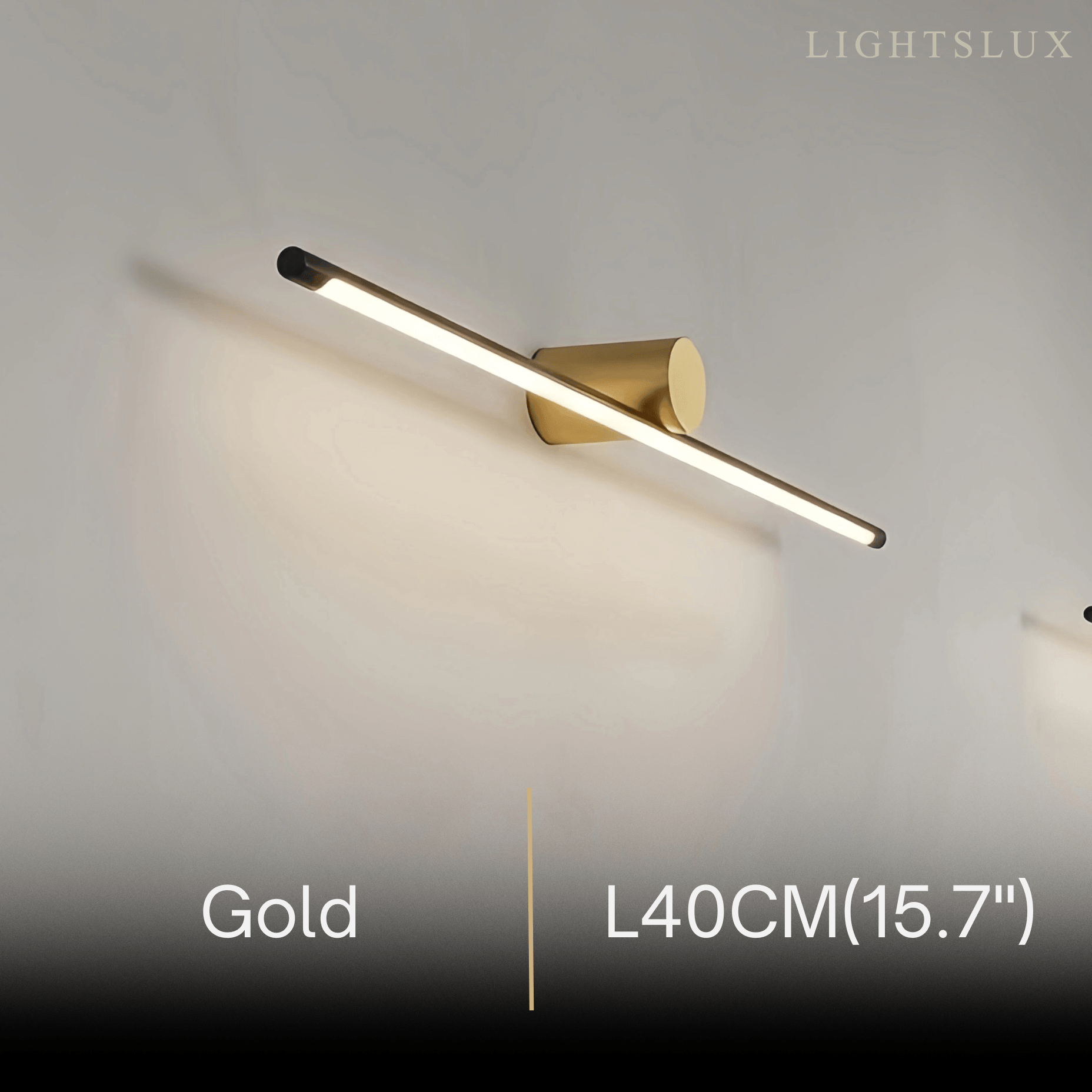 Minimalistische lineaire make-uplamp – zwart/goud metaal & acryl voor badkamer - Flindria