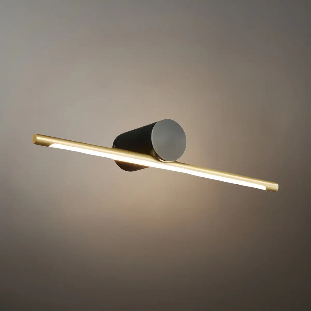 Minimalistische lineaire make-uplamp – zwart/goud metaal & acryl voor badkamer - Flindria