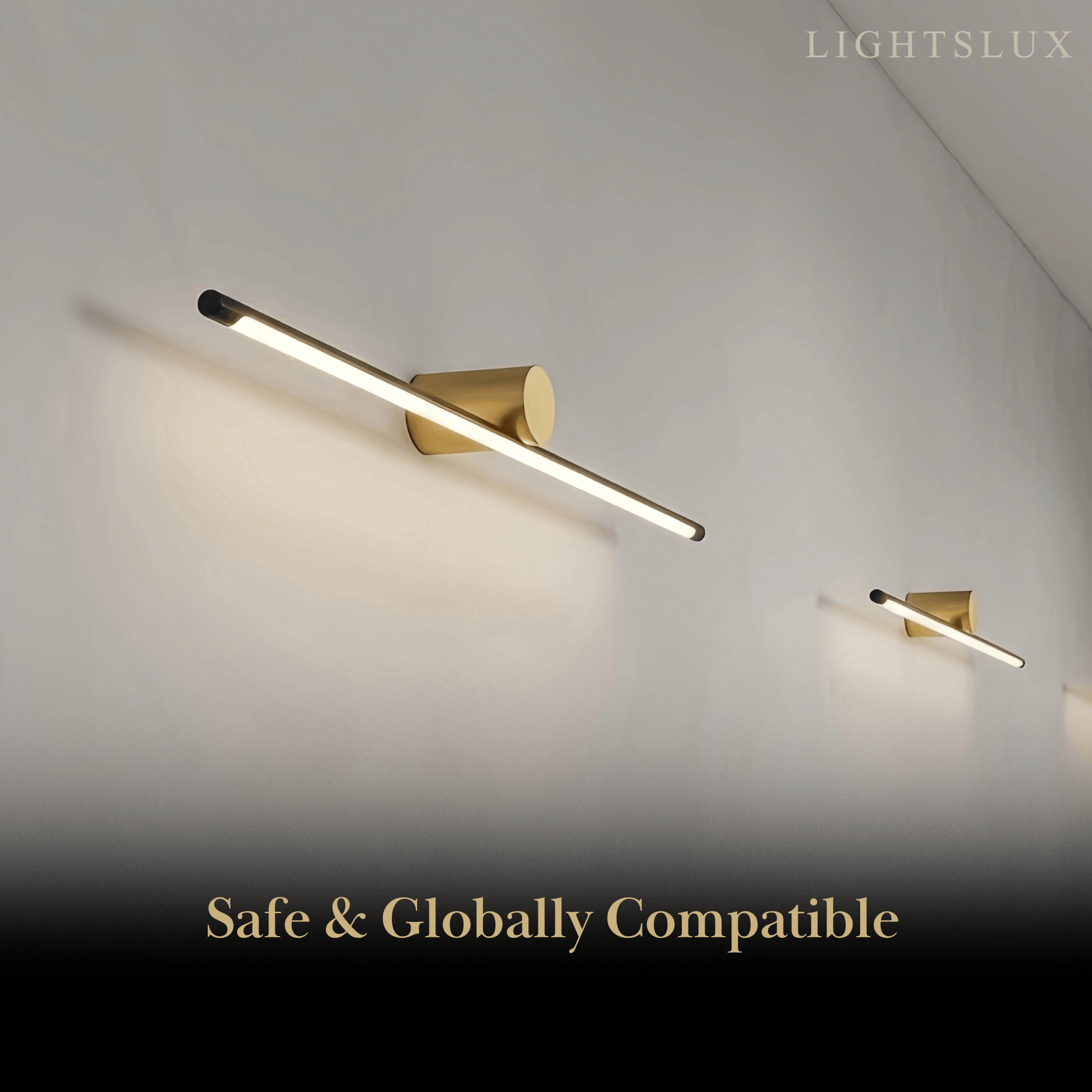 Minimalistische lineaire make-uplamp – zwart/goud metaal & acryl voor badkamer - Flindria