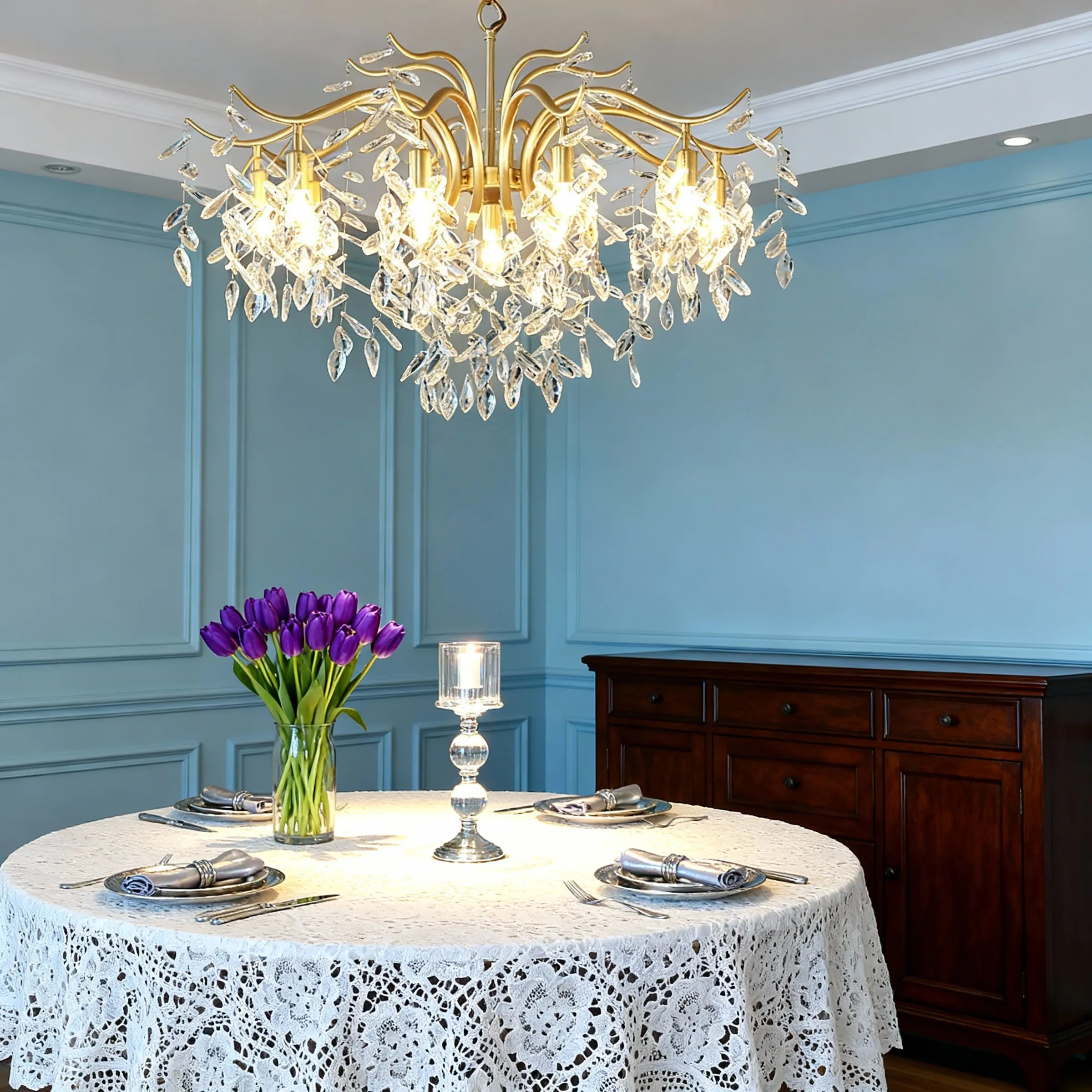 Royal Kristal Kroonluchter – Luxe Zwart/Gouden Afwerking voor Woon-/Eetkamer - Flindria