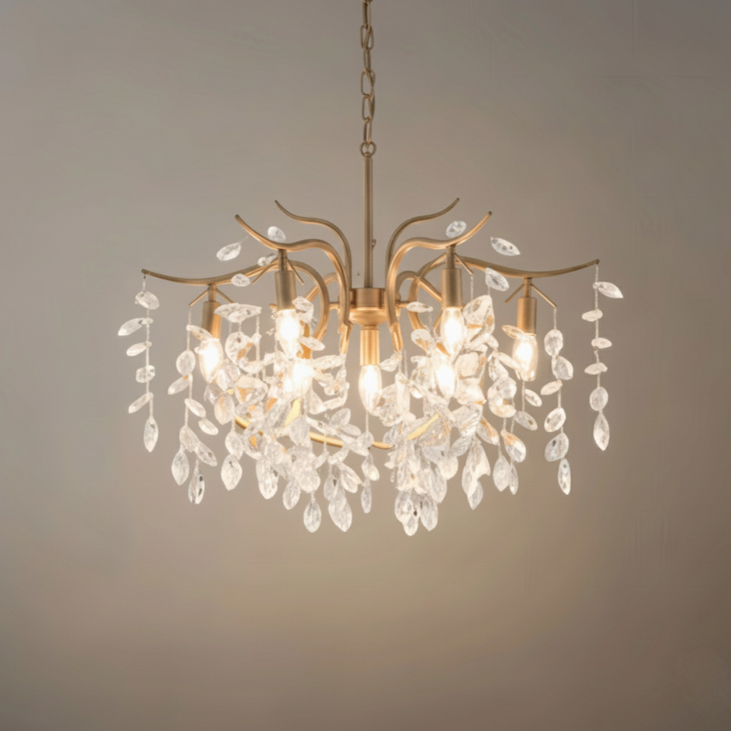 Royal Kristal Kroonluchter – Luxe Zwart/Gouden Afwerking voor Woon-/Eetkamer - Flindria