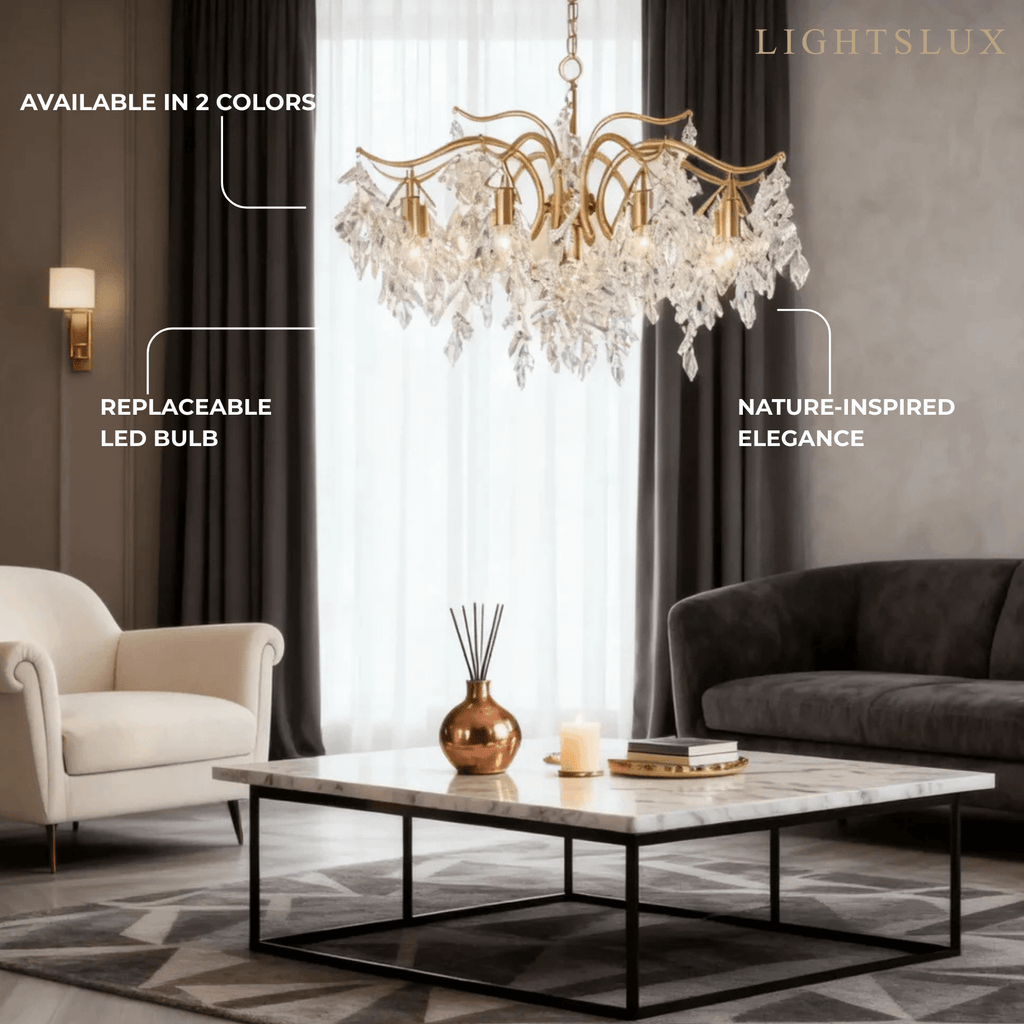 Royal Kristal Kroonluchter – Luxe Zwart/Gouden Afwerking voor Woon-/Eetkamer - Flindria