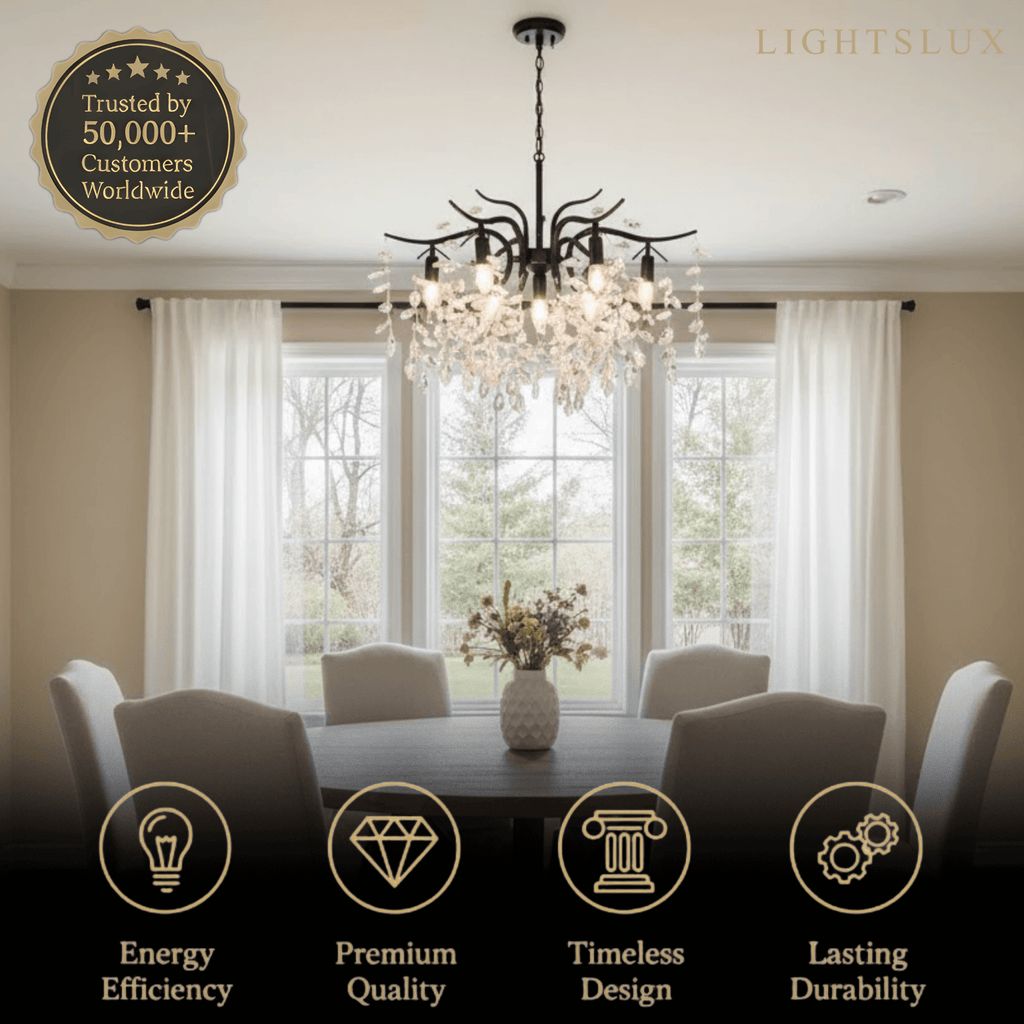 Royal Kristal Kroonluchter – Luxe Zwart/Gouden Afwerking voor Woon-/Eetkamer - Flindria