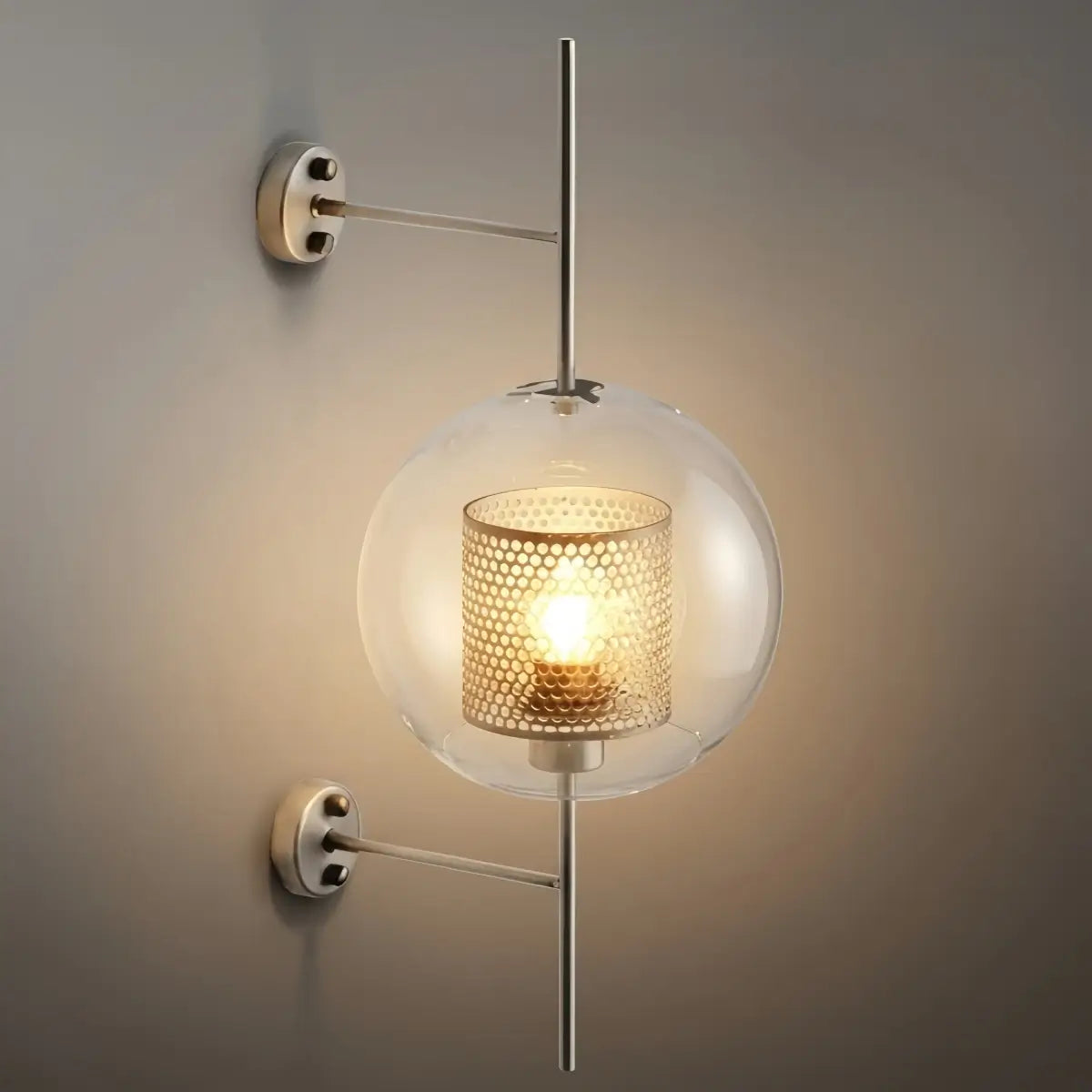 kunglig glas/koppar vägglampa - silverdetaljer för vardagsrum/sovrum - Flindria