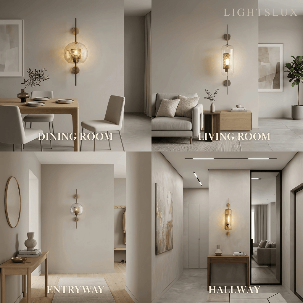 Lámpara de pared real de vidrio/cobre - Detalles plateados para sala de estar/dormitorio - Flindria