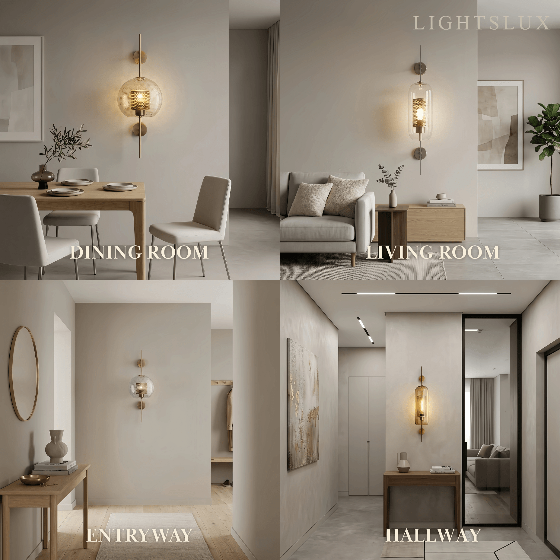 Lámpara de pared real de vidrio/cobre - Detalles plateados para sala de estar/dormitorio - Flindria