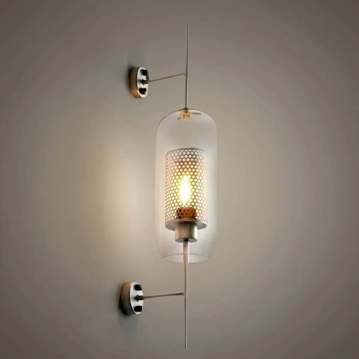 kunglig glas/koppar vägglampa - silverdetaljer för vardagsrum/sovrum - Flindria