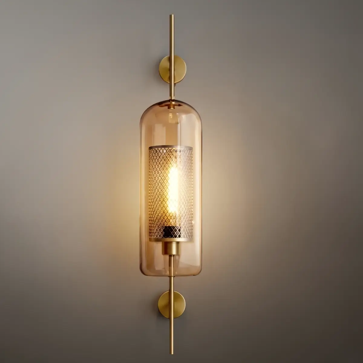 kunglig glas/koppar vägglampa - silverdetaljer för vardagsrum/sovrum - Flindria